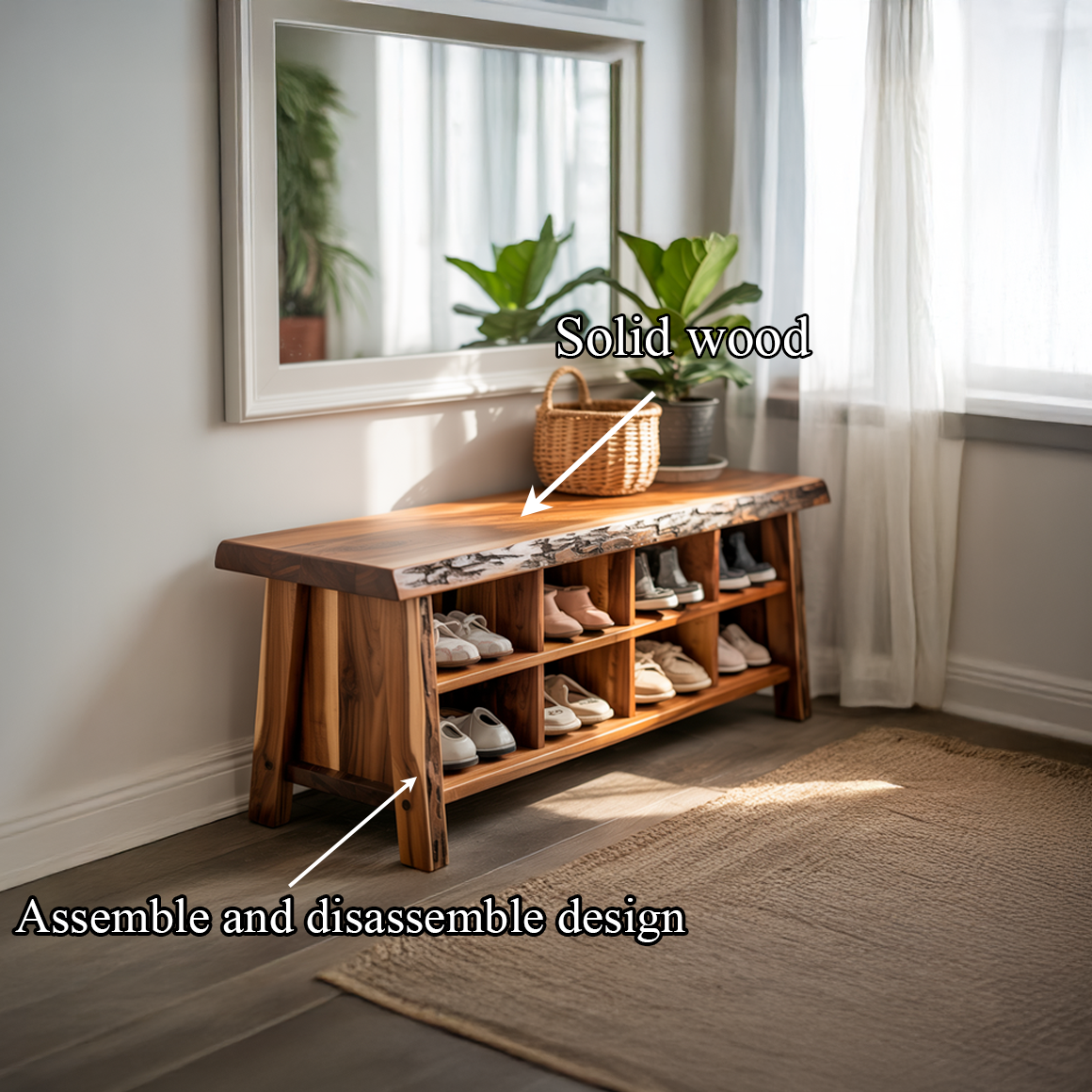 Rustic Live Edge Shoe Bench Entryway And Hallway SINLSASB073