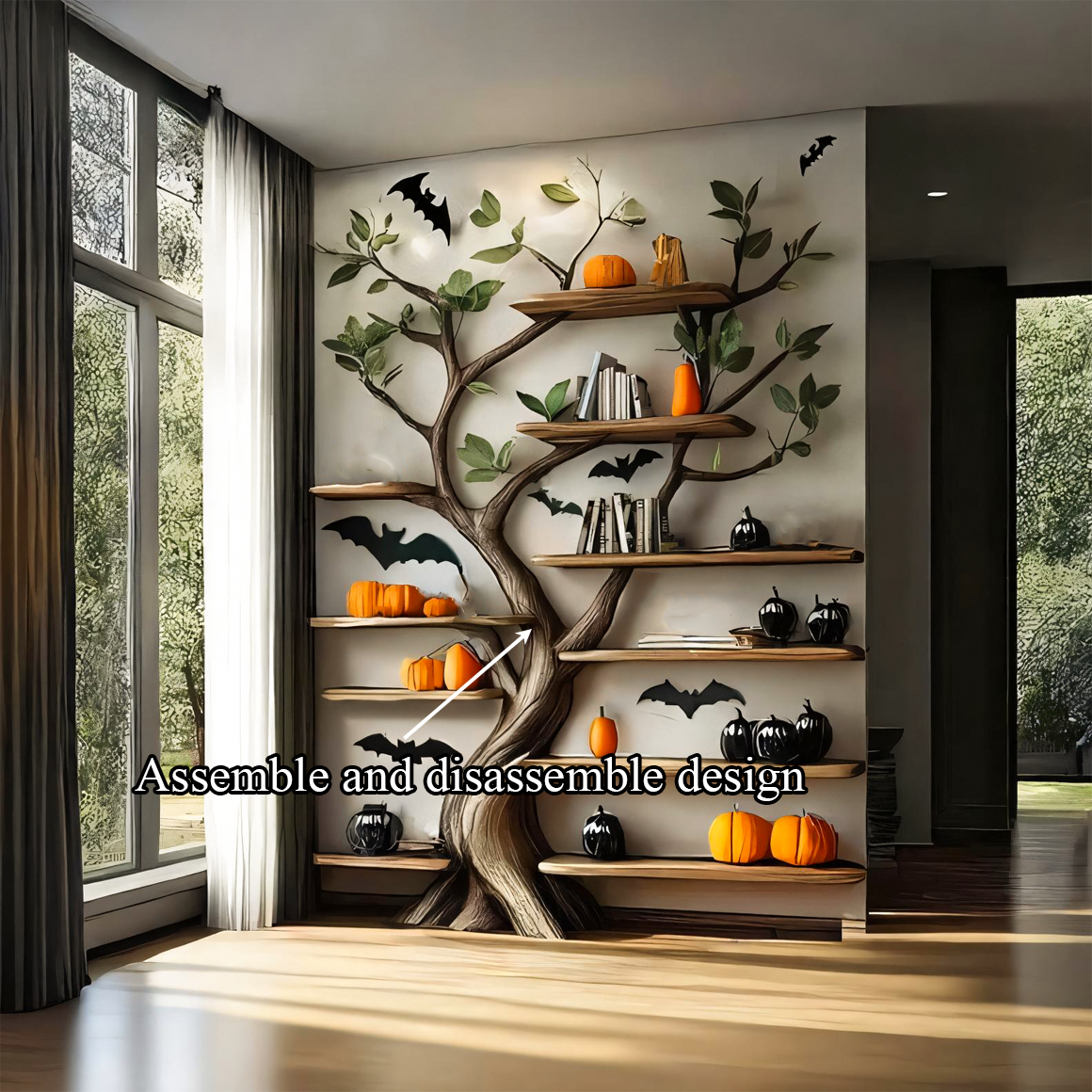 Rustic Wooden Tree Bookshelf Home Office Halloween Decor SINLSAHW002