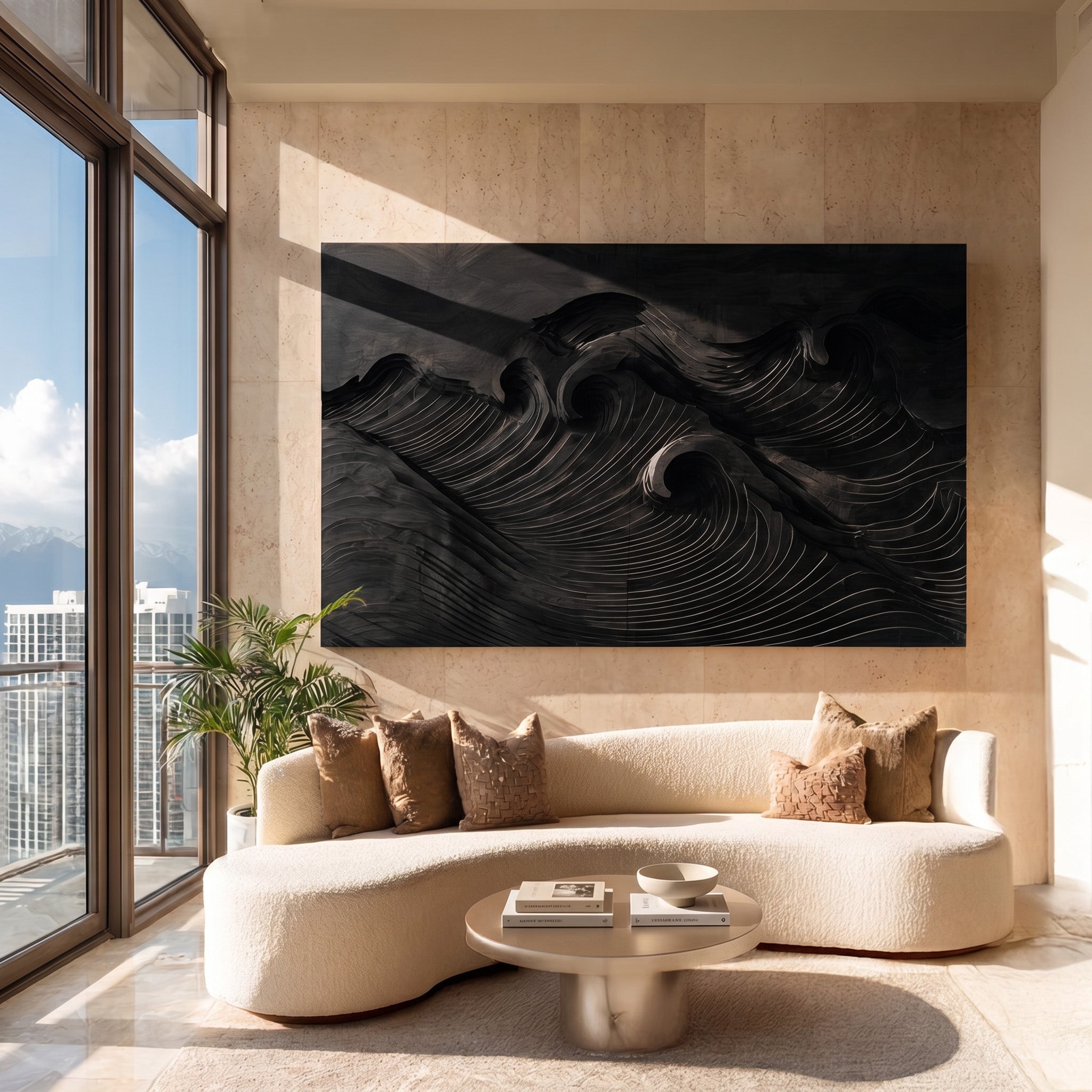 Quiet Luxury Ocean Wave Wood Wall Art For Living Room RTTHHNWA208