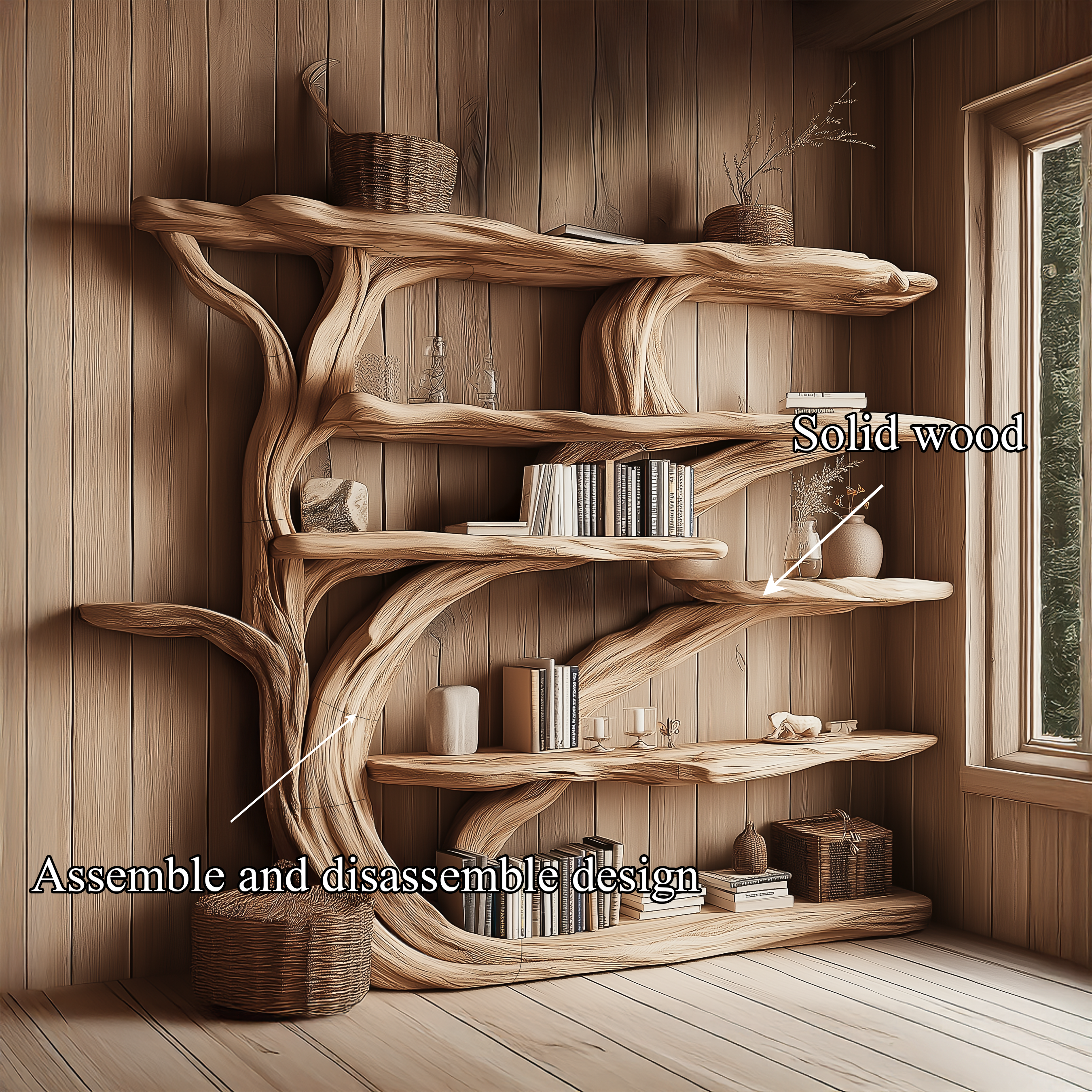 Rustic Book Tree Shelf Handmade Wooden Bookshelf For Office And Home SINLSATB174