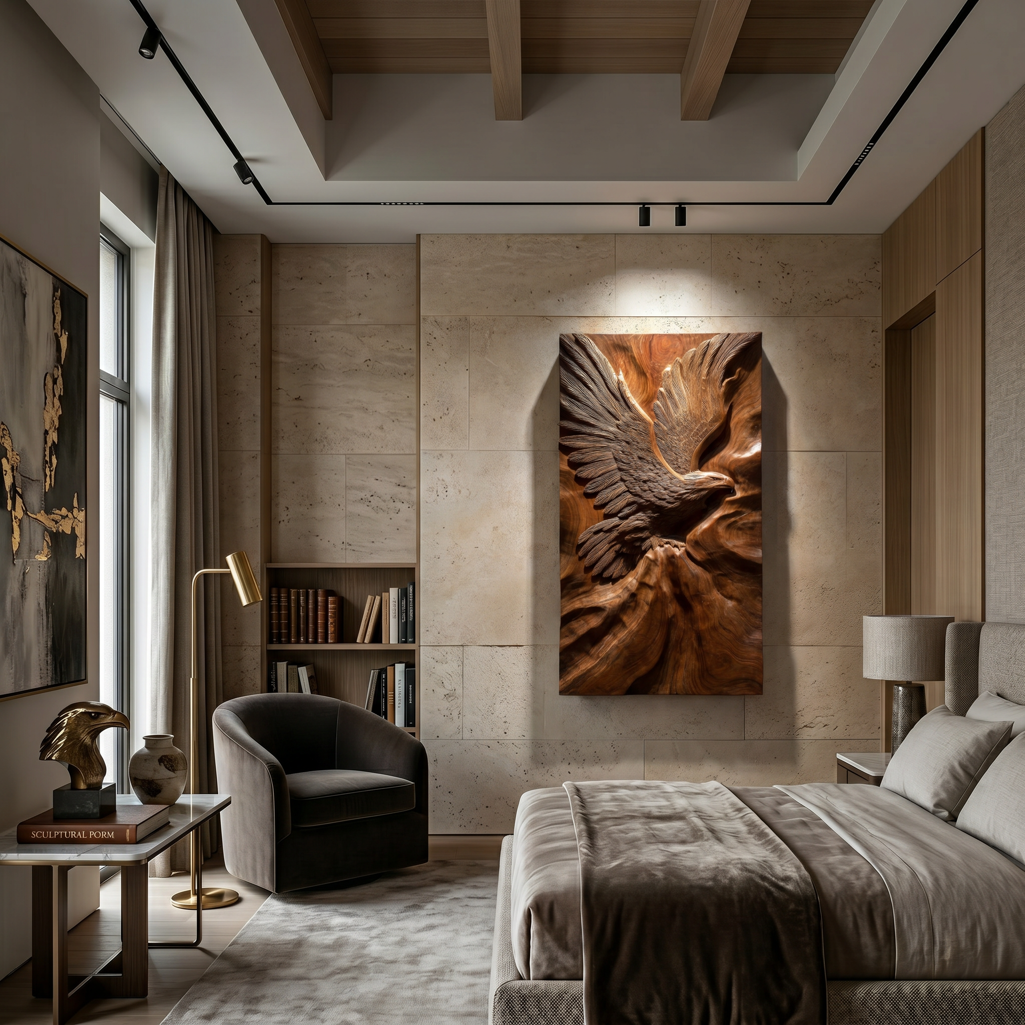 Minimalist Eagle Wood Wall Art Luxury Entryway Interior Statement SILDTTRWA116