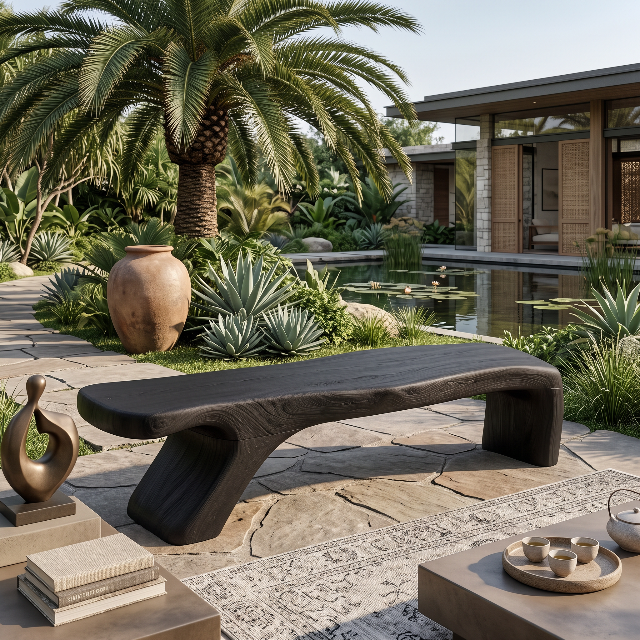 Architectural Bench With Sculpted Z Base For Entryway SITHTTCHR039