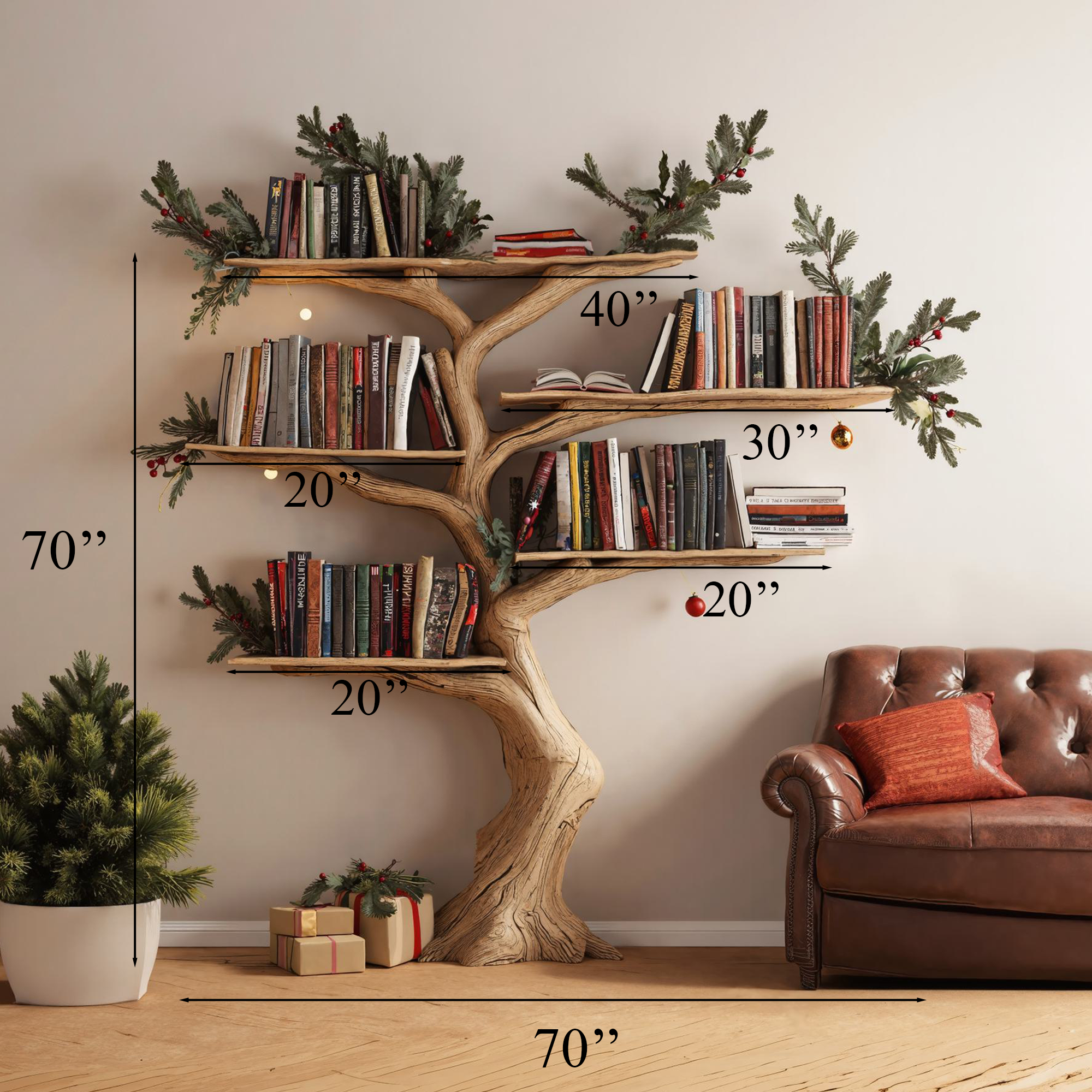 Tree Branch Shelf Custom Bookcase Rustic Decor SINLTB078