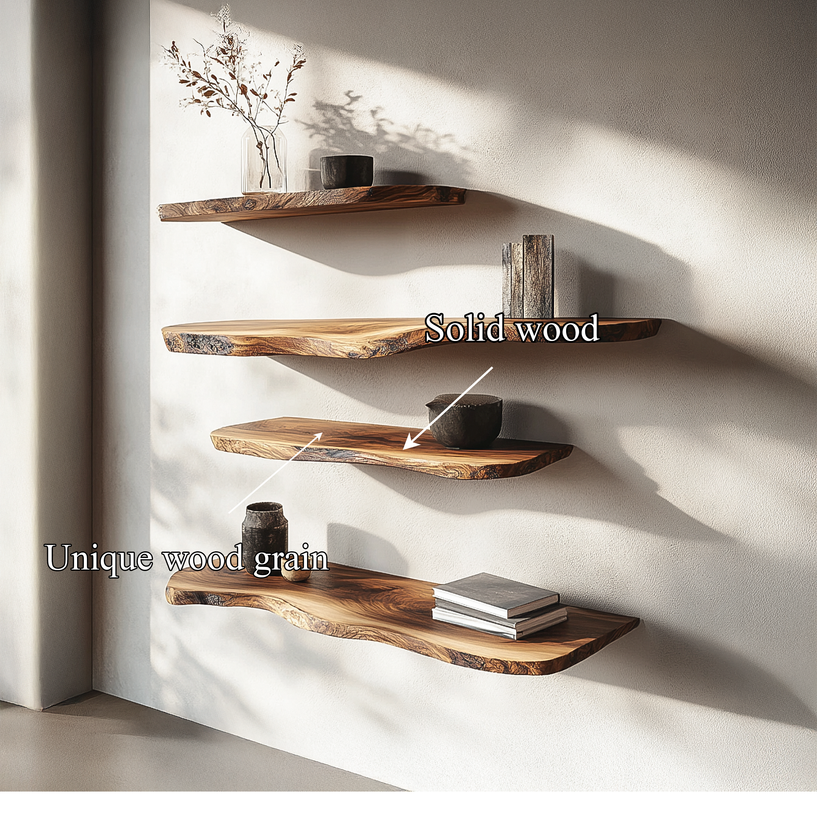 Rustic Organic Floating Wall Shelves Living Room Interior Display SINLSAFL348