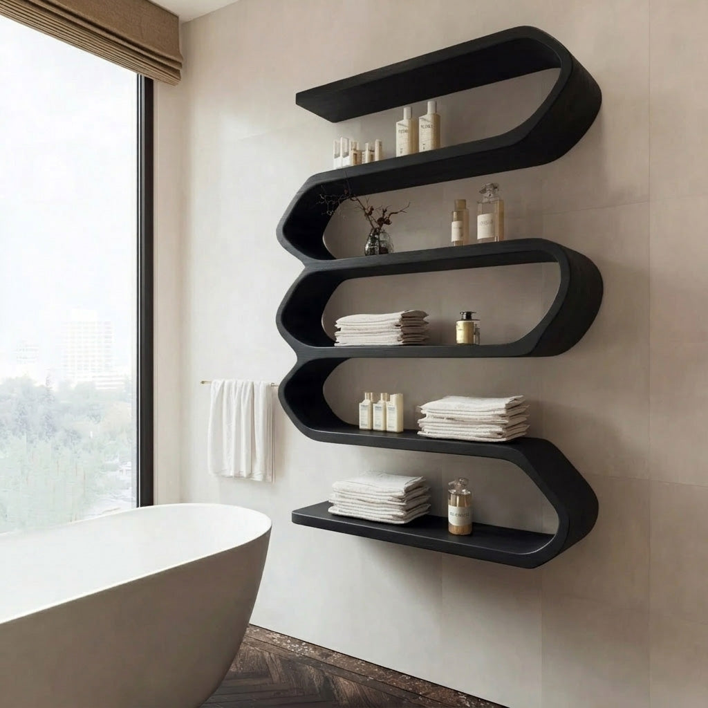 Organic Natural Wood Bathroom Shelf For Spa Style RTTHHNBAS029