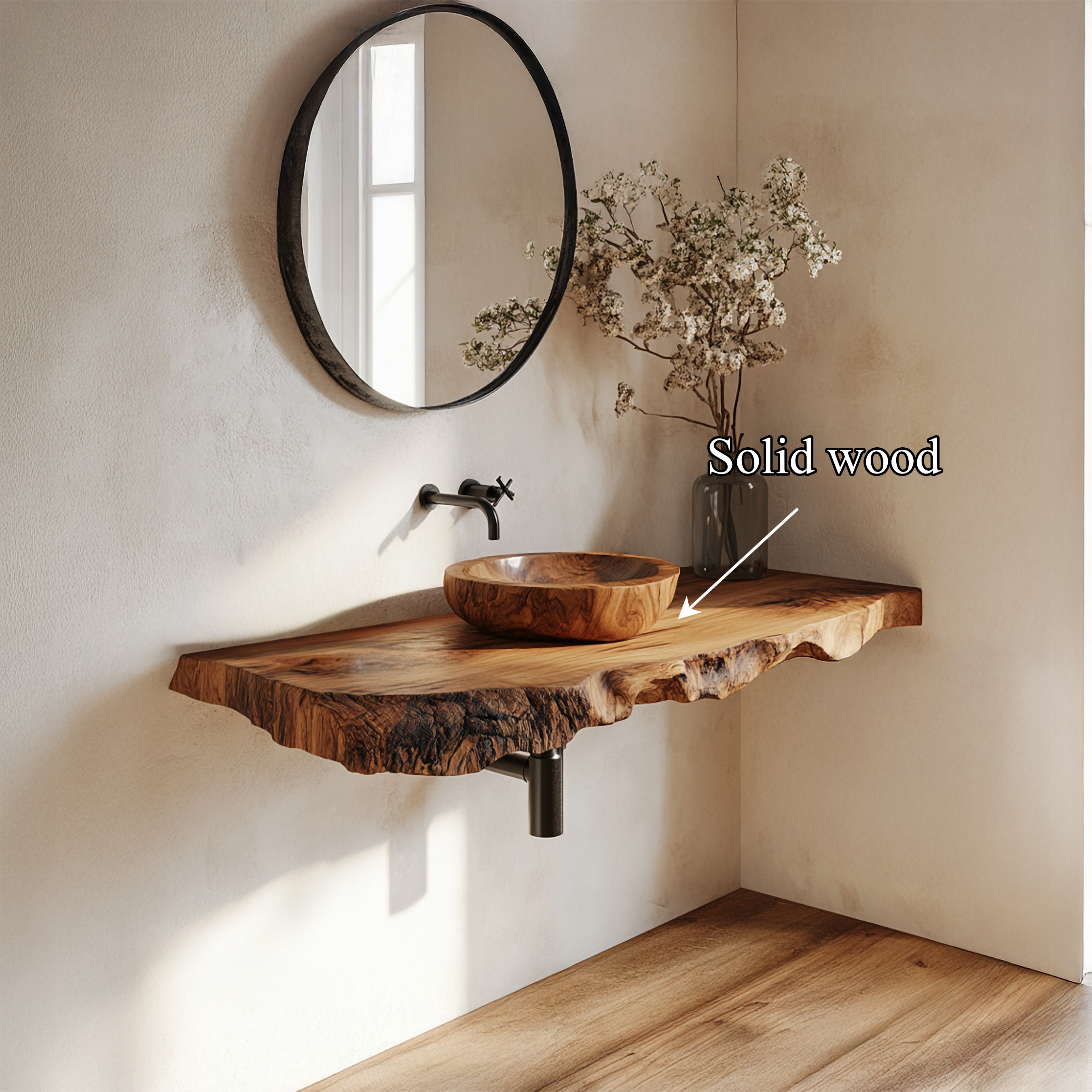 Organic Modern Live Edge Bathroom Vanity Floating Shelf Wall Console SINLSABRV260