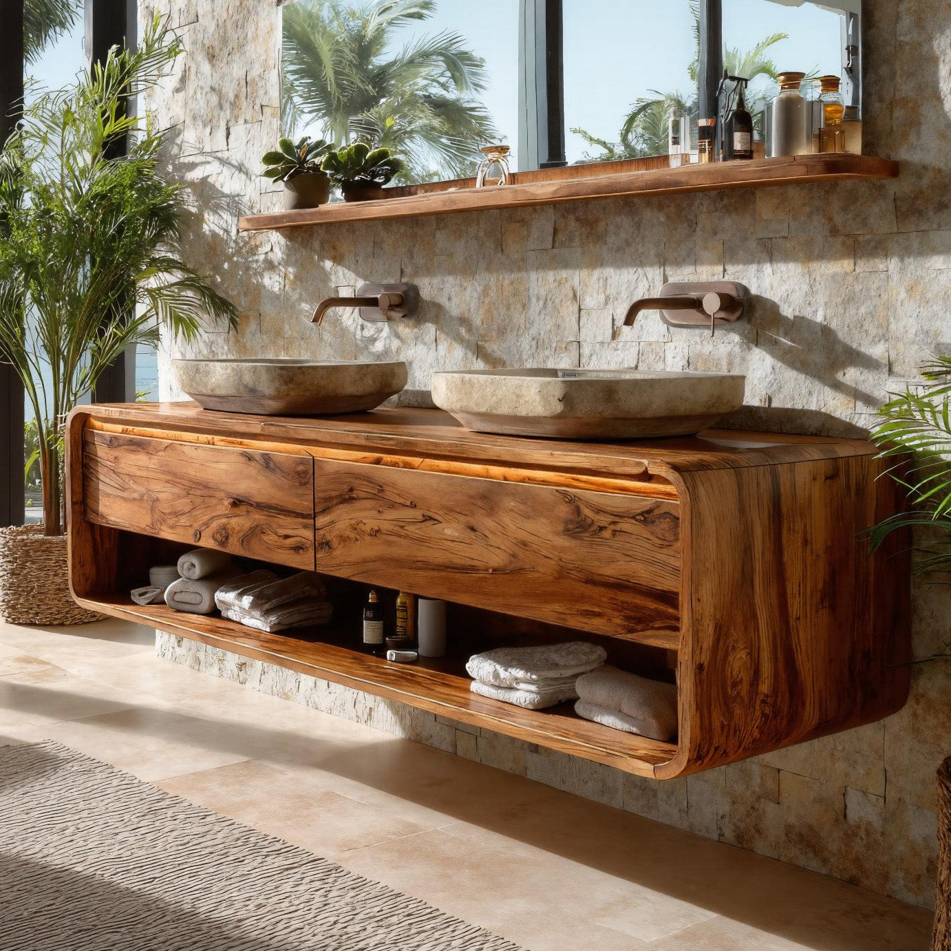 Minimalist Floating Wood Bathroom Vanity For Bathroom Areas RTTHHNBRV009