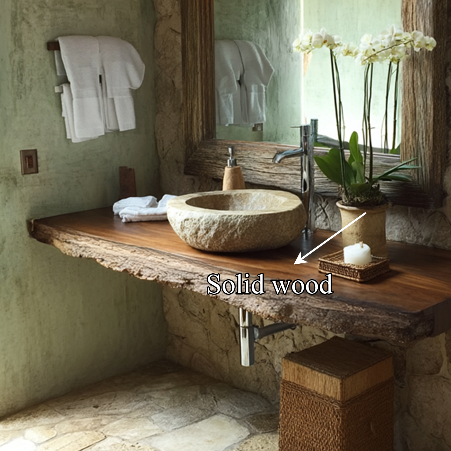 Midcentury Floating Shelf Solid Wood Vanity Bathroom SINLSABRV101