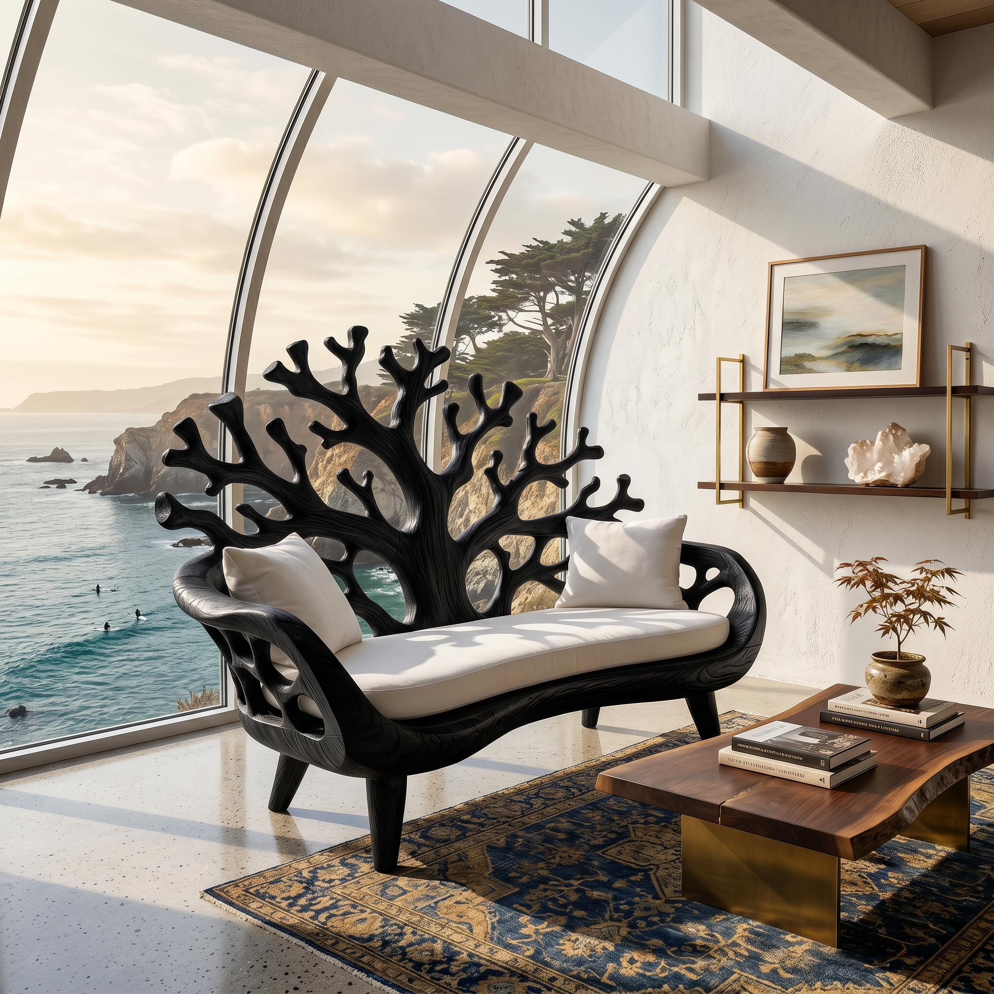 Modern Coral Tree Back Bench For Patio Interior Space SILDTTNBEN024