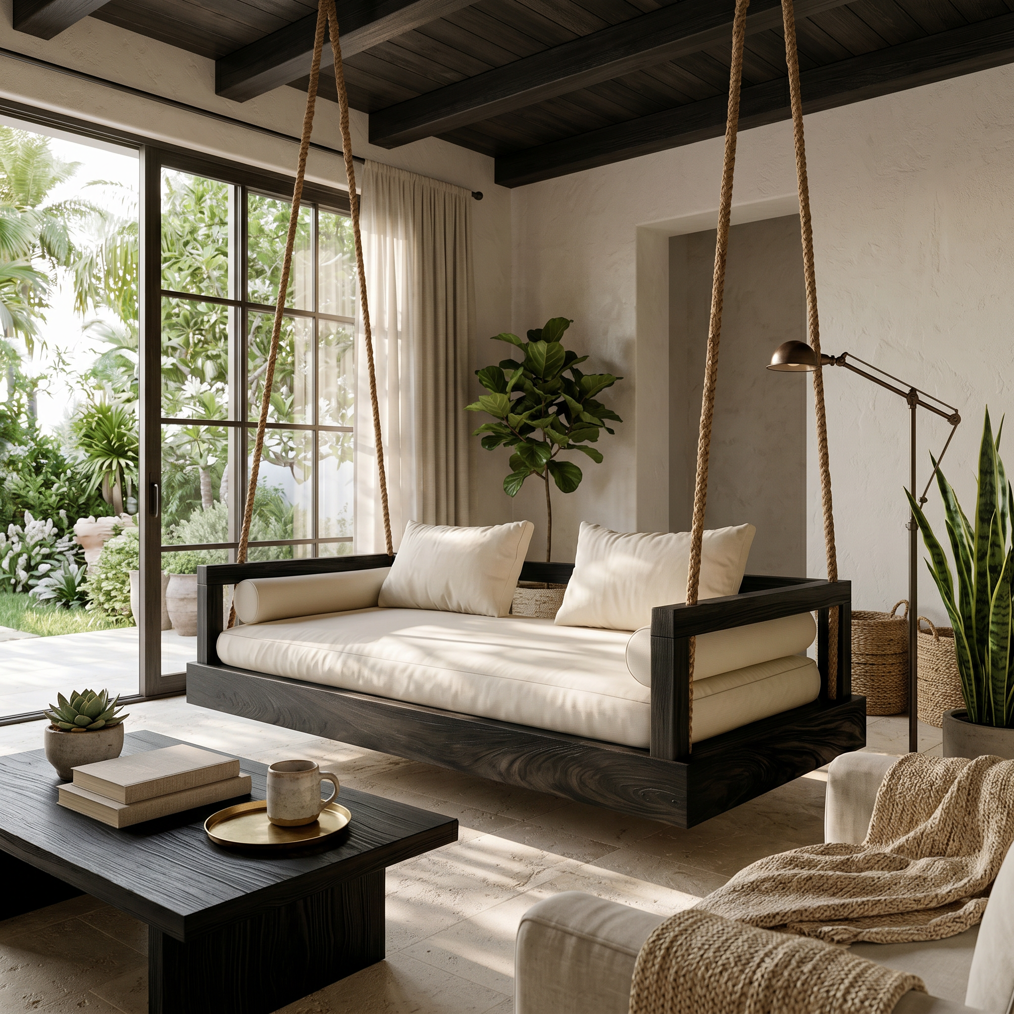 Modern Luxury Wooden Hanging Sofa Swing Contemporary Residence SILDTTRSWI003