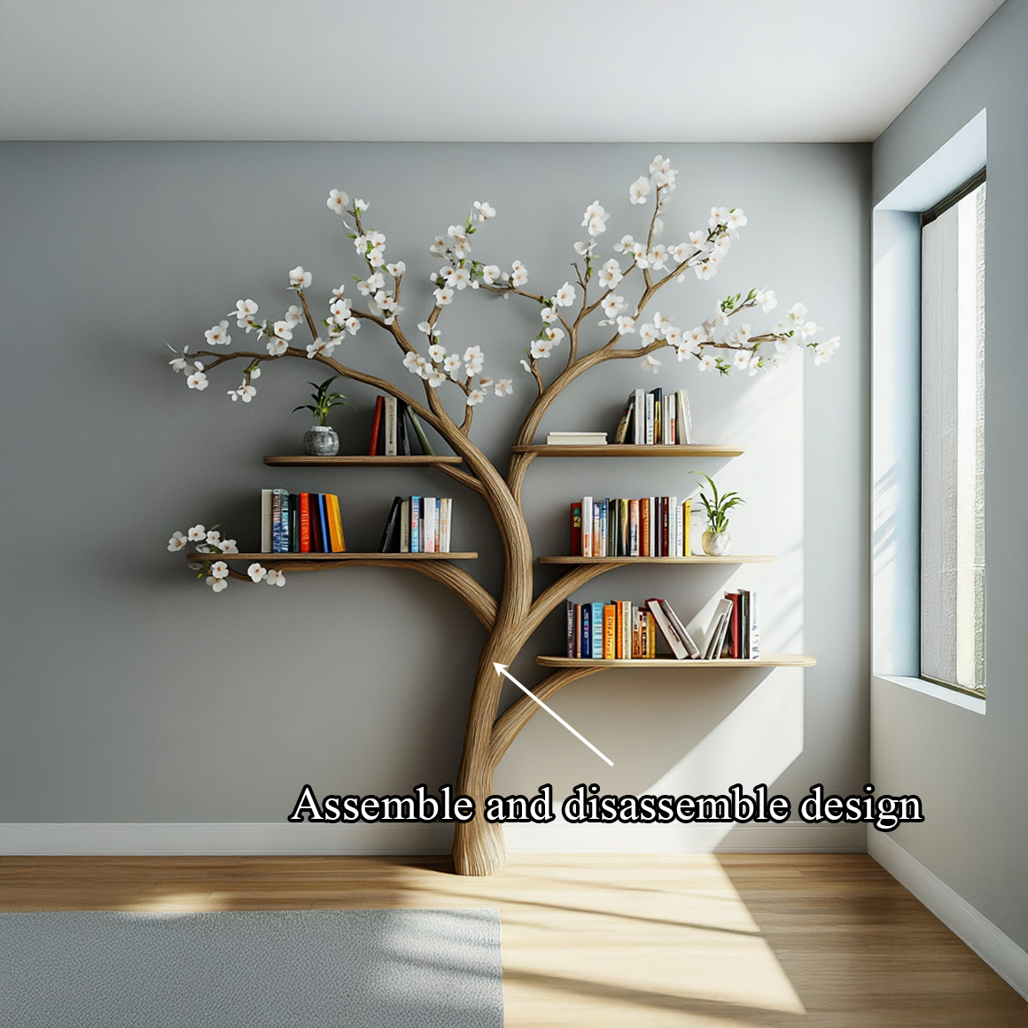 Rustic Tree Bookshelf Living Room Flower Wall Display SINLSATB460
