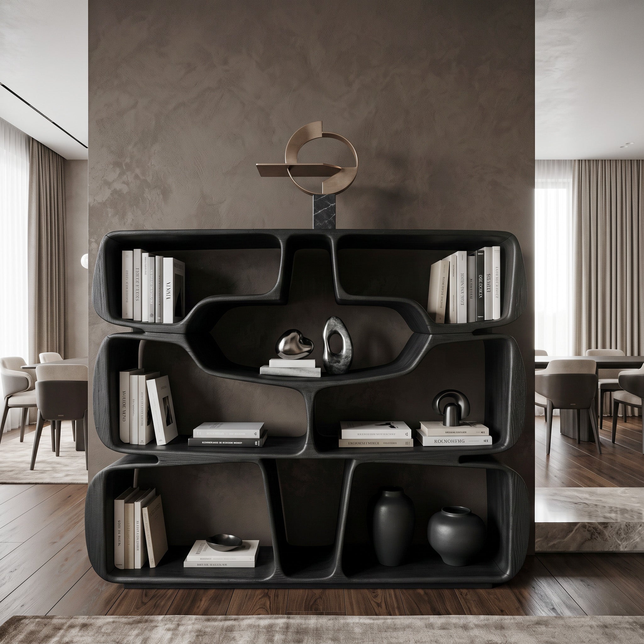Modern Sculptural Bookshelf With Organic Curves For Living Room SITHHNBS042