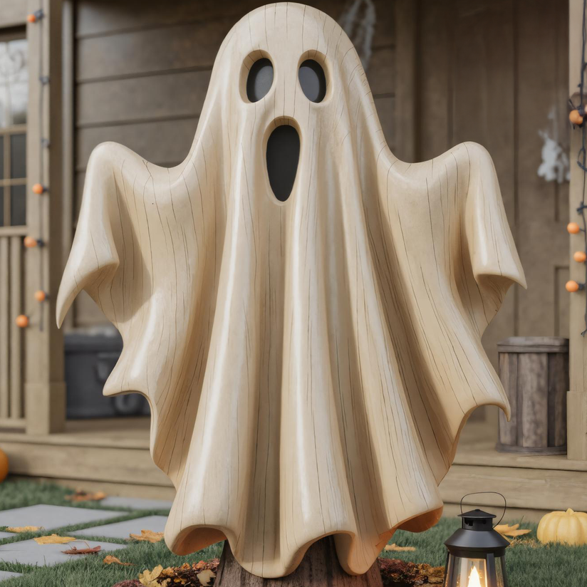Wooden Ghost Halloween Statue For Porch Or Outdoor Yard Decoration SITHTTHW002