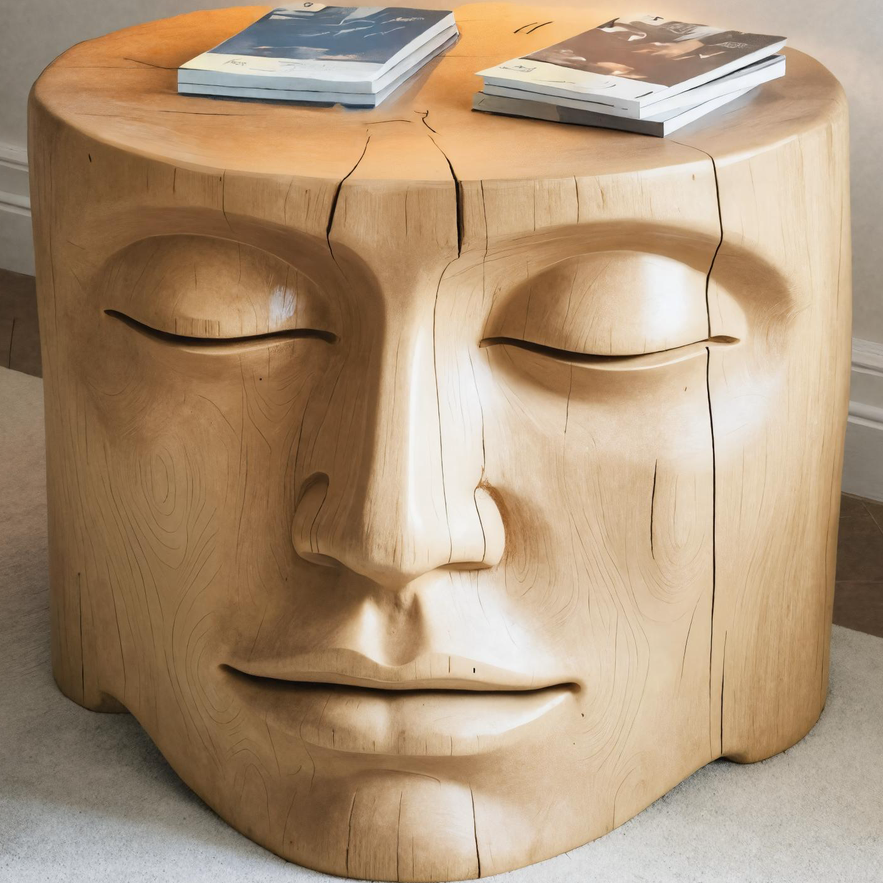 Modern Wood Face Side Table Sculptural Wooden Nightstand For Living Room Or Bedroom SITHHNSTA006