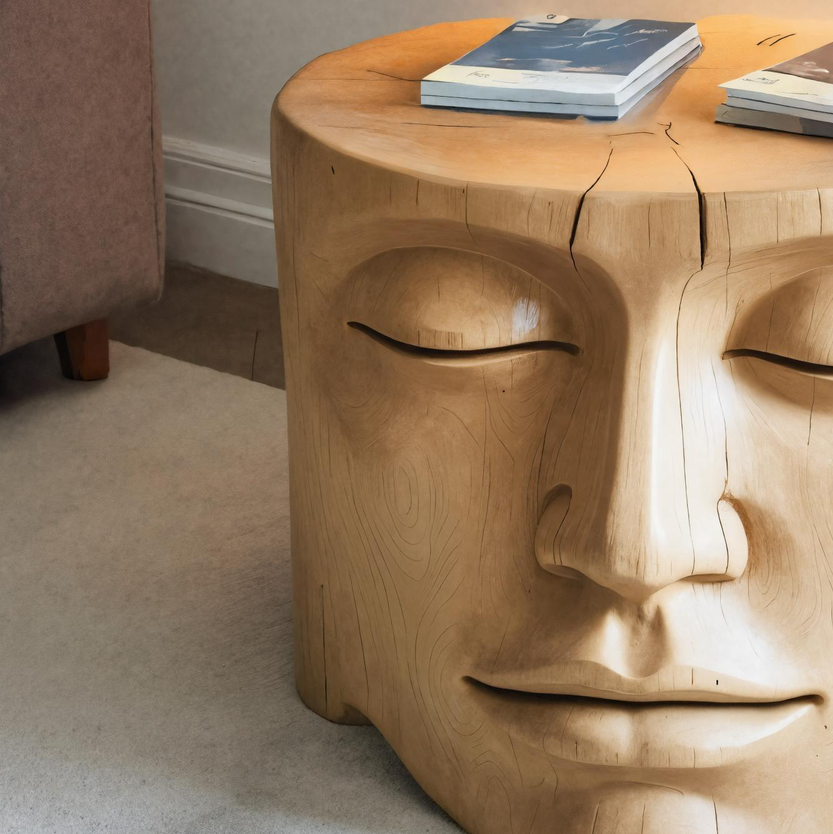 Modern Wood Face Side Table Sculptural Wooden Nightstand For Living Room Or Bedroom SITHHNSTA006