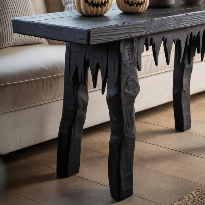 Rustic Black Wooden Halloween Console Table With Dripping Edge Design For Entryway SITHTTHW002