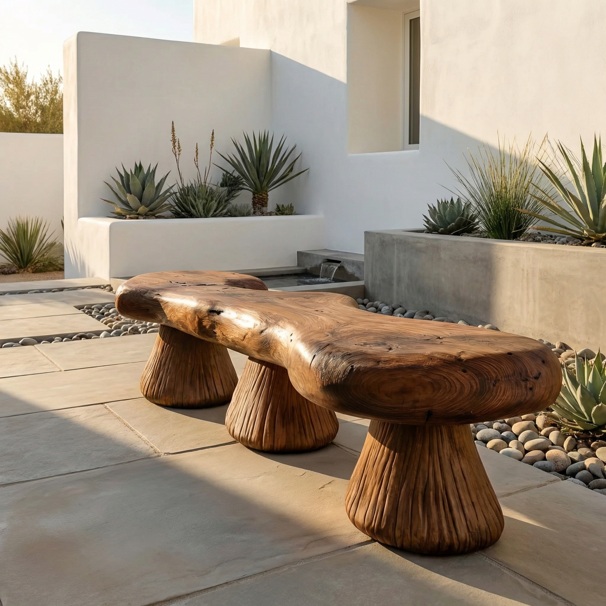 Natural Mushroom Bench Solid Wood Rustic Sculptural Design Entryway Or Garden Space SINLHARS091