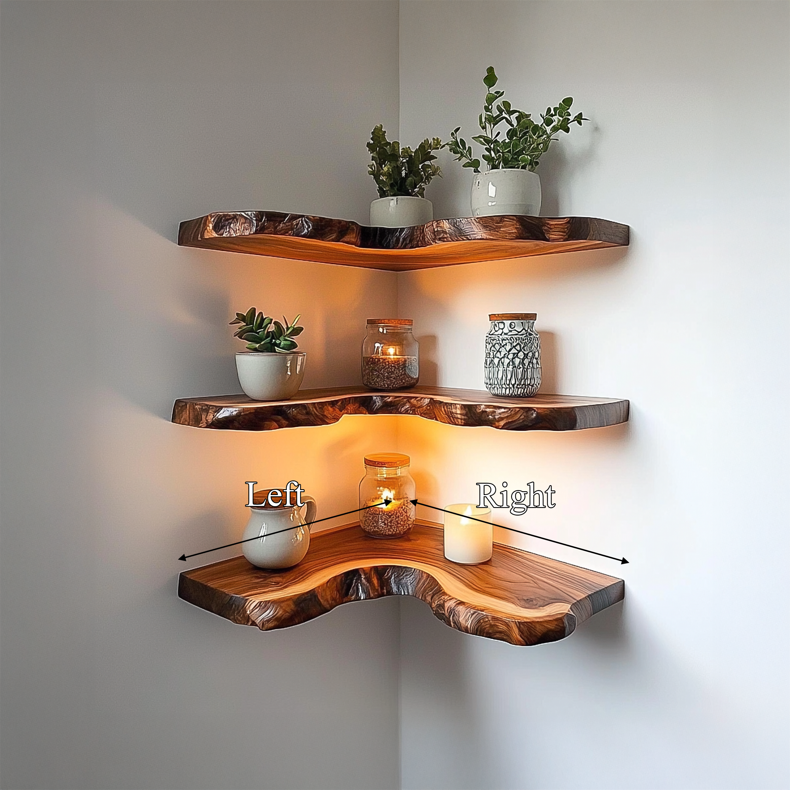 Rustic Live Edge Corner Shelves Solid Wood Living Room Interior Decorative Display SINLSAFL349