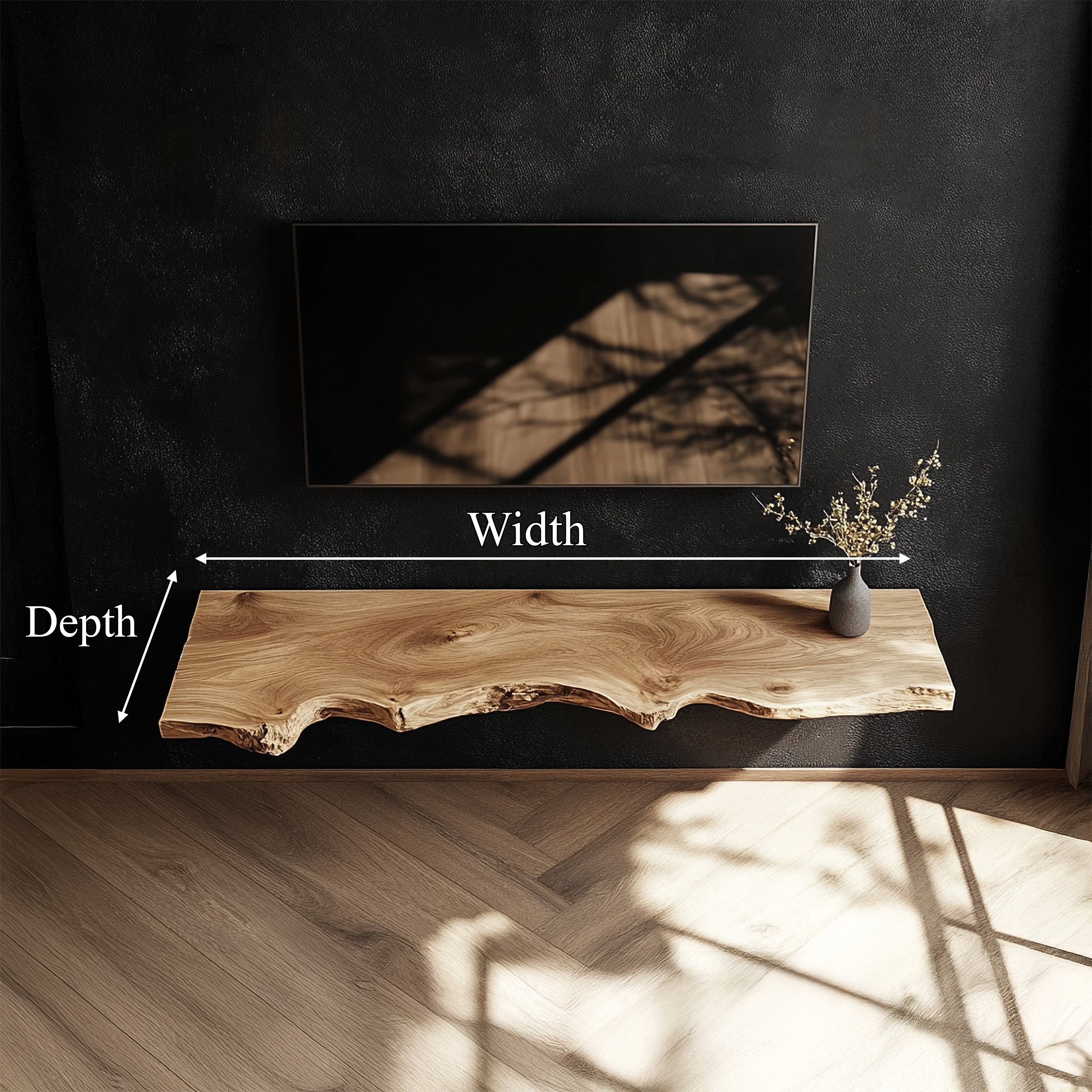 Organic Live Edge Solid Wood TV Shelf Floating Media Console Interior SINLSAFL363