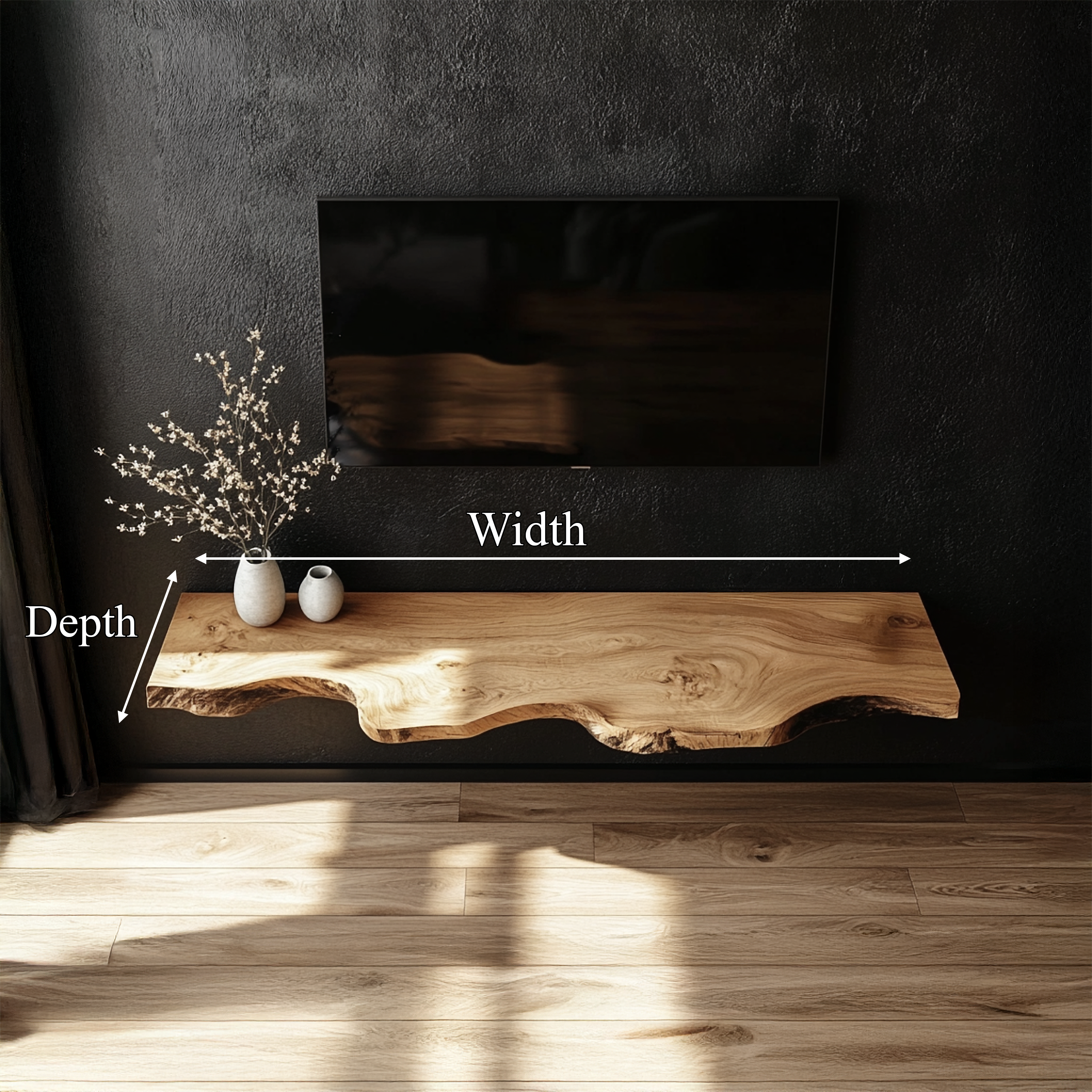 Handcrafted Solid Wood Floating TV Bench Natural Modern Living Room Decor SINLSAFL364