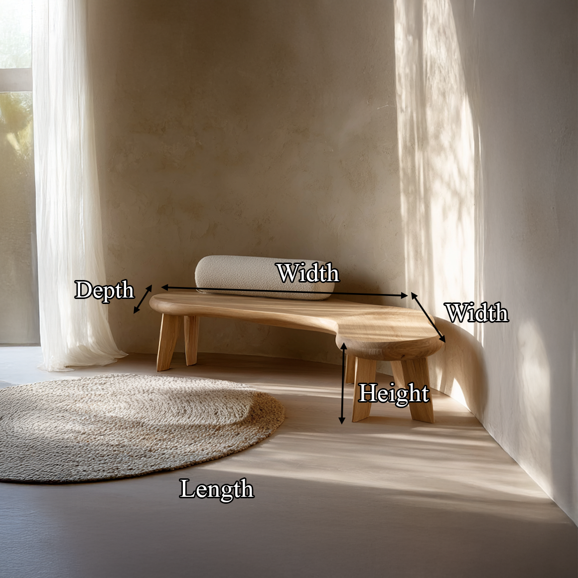 Japandi L Shaped Bench For Living Room And Entryway SINLSARS032
