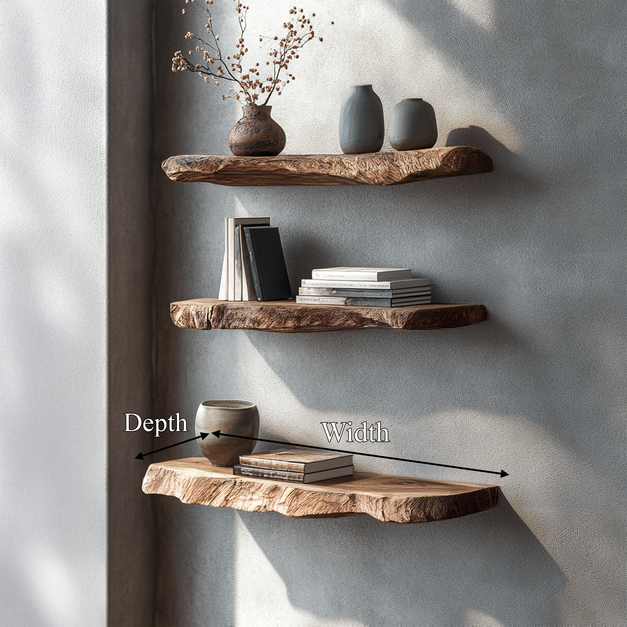 Rustic Organic Floating Shelf For Living Room Or Bedroom Wall SINLSAFL468