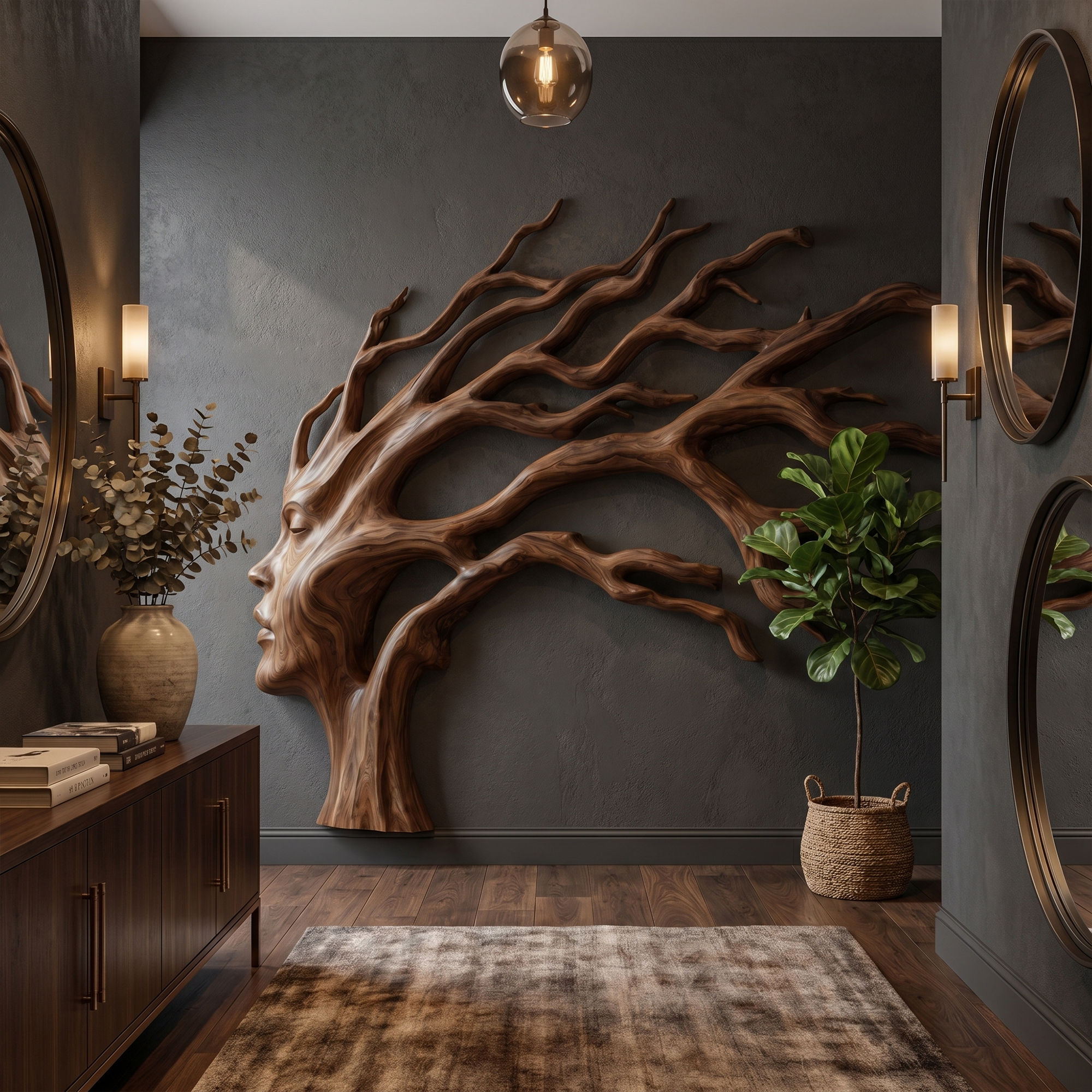 Organic Tree Wall Art With Sculptural Branch Design For Living Room And Entryway SINLKIWD103