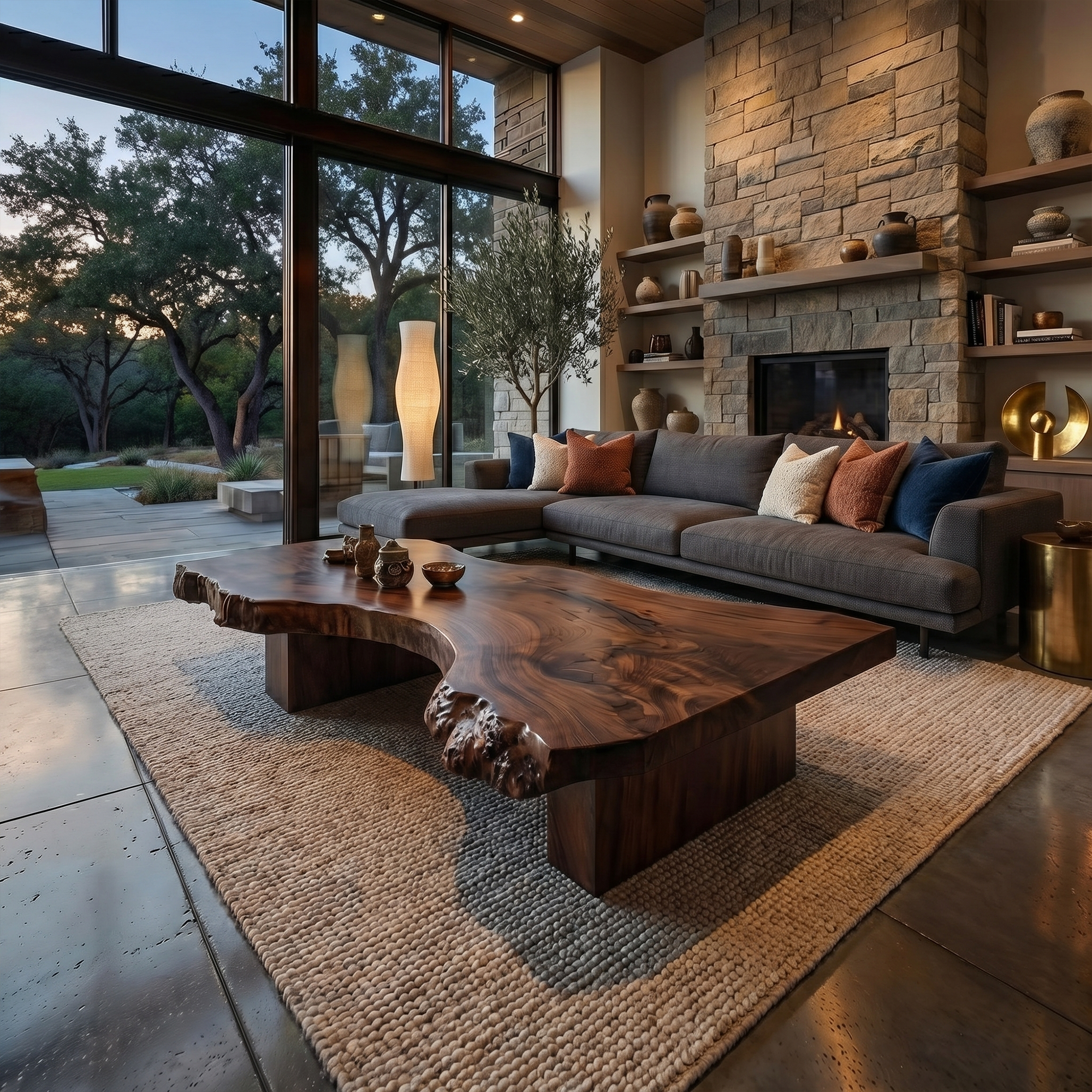 Rustic Sculptural Coffee Table Modern Living Room Display SINLKICF129