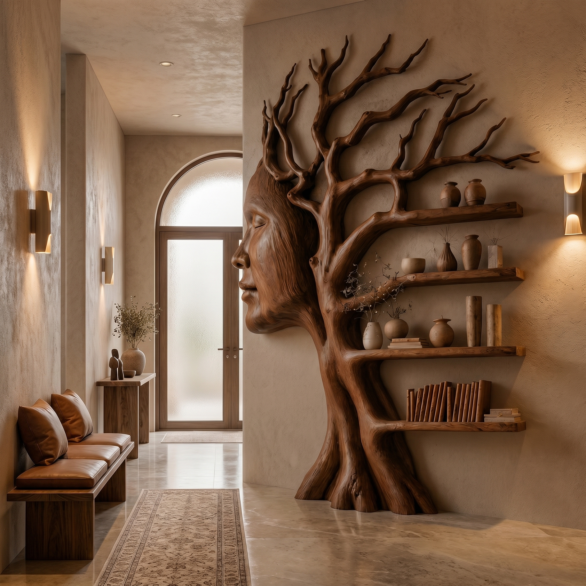 Fantasy Tree Bookshelf With Sculptural Face Design And Integrated Branch Shelves For Living Room SINLKITB735