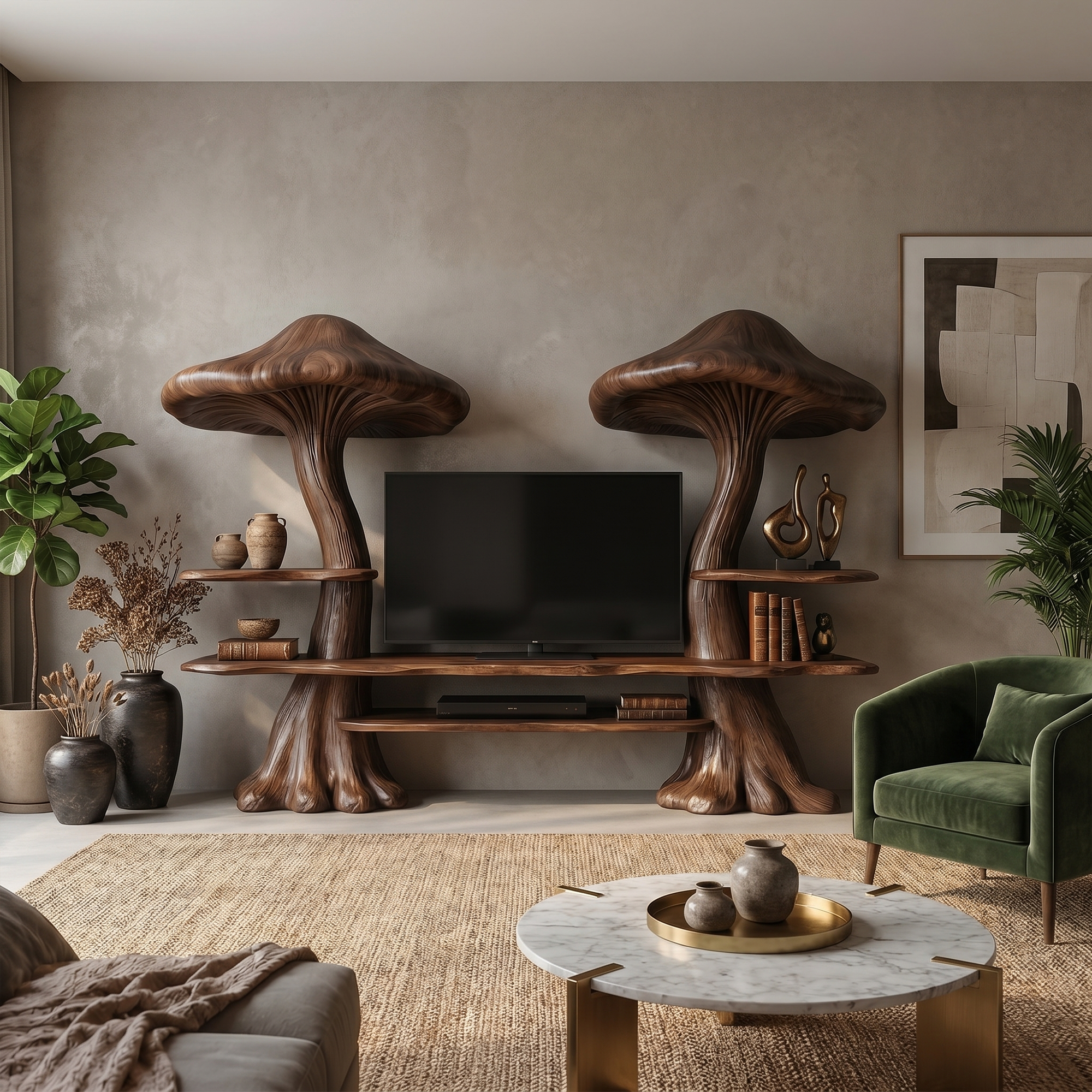Rustic Mushroom TV Cabinet With Integrated Display Shelves And Media Storage For Living Room SINLKITC051