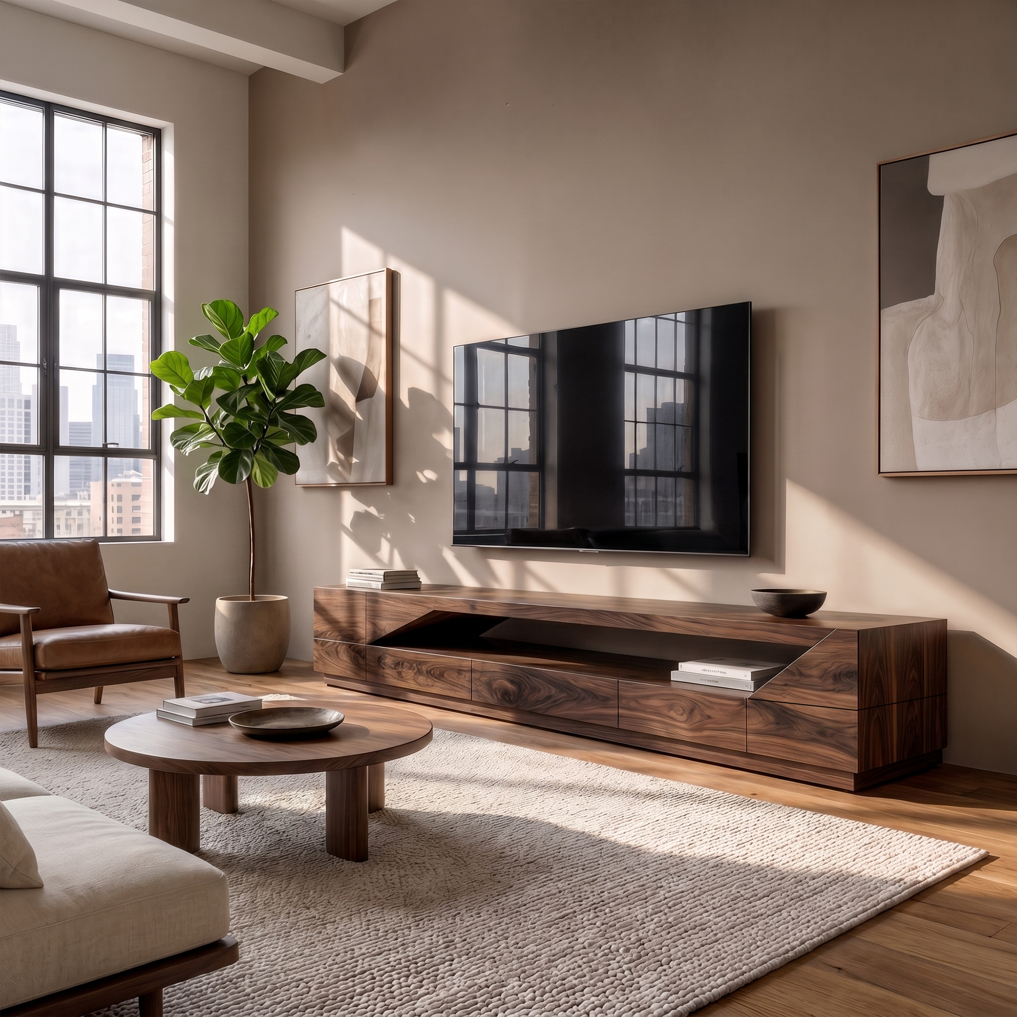 Minimal TV Console With Natural Wood Grain Design For Living Room SINLKITC057