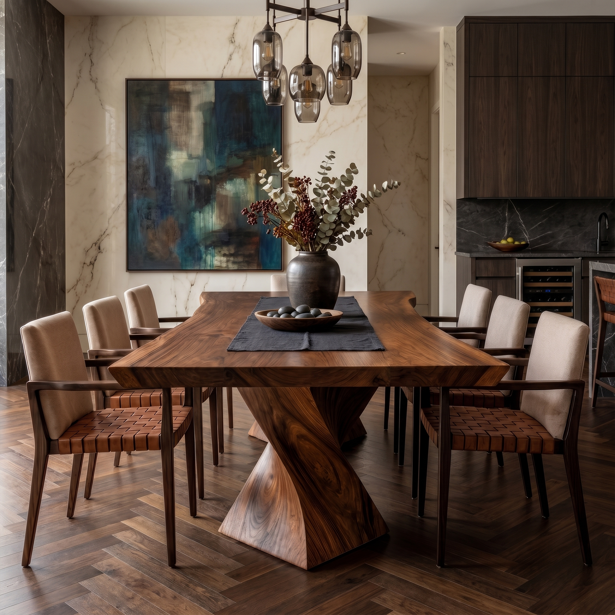 Sculptural X Base Dining Table For Dining Room And Kitchen SINLKIDT166