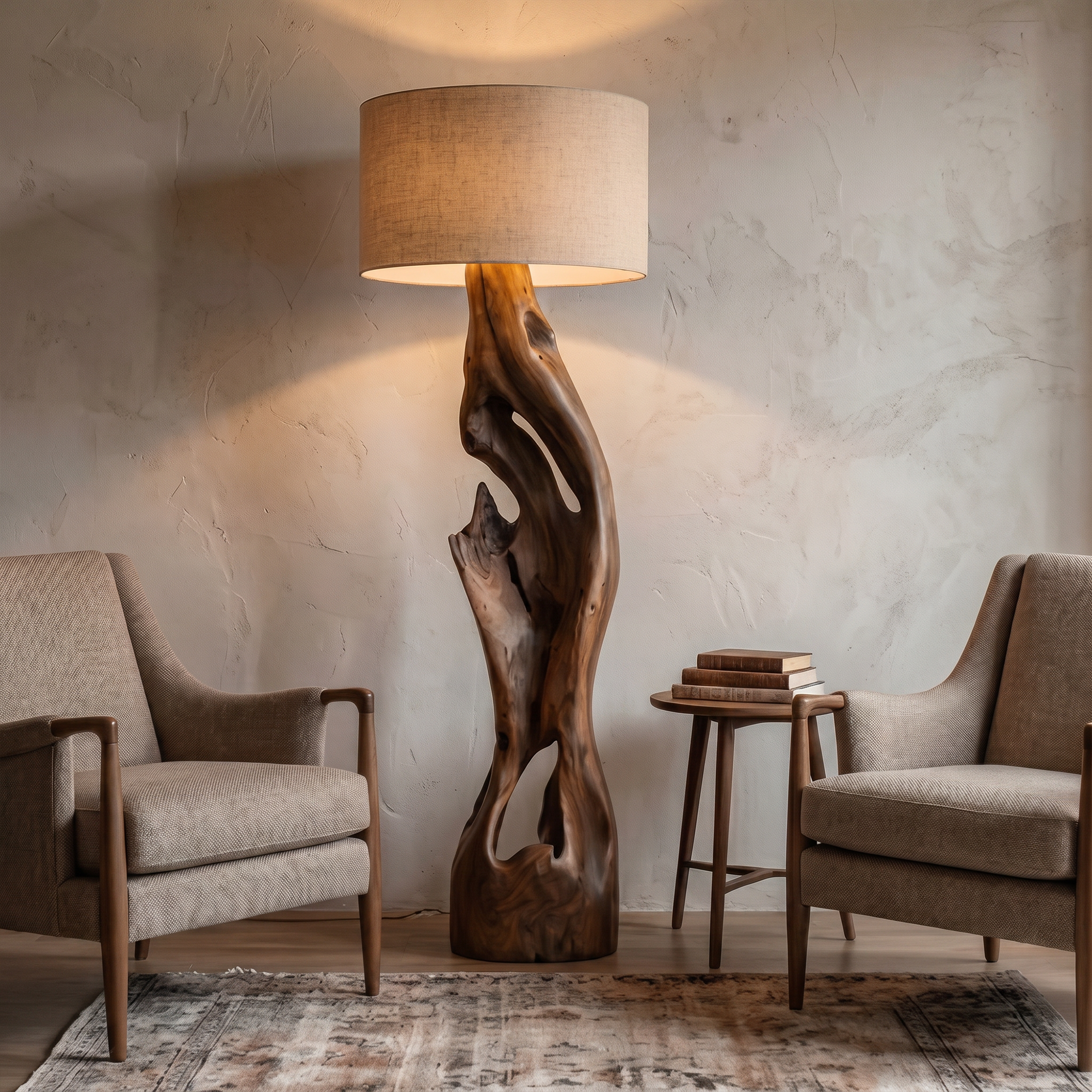 Sculptural Floor Lamp With Solid Wood Open Form Design For Living Room SINLKIFLP089