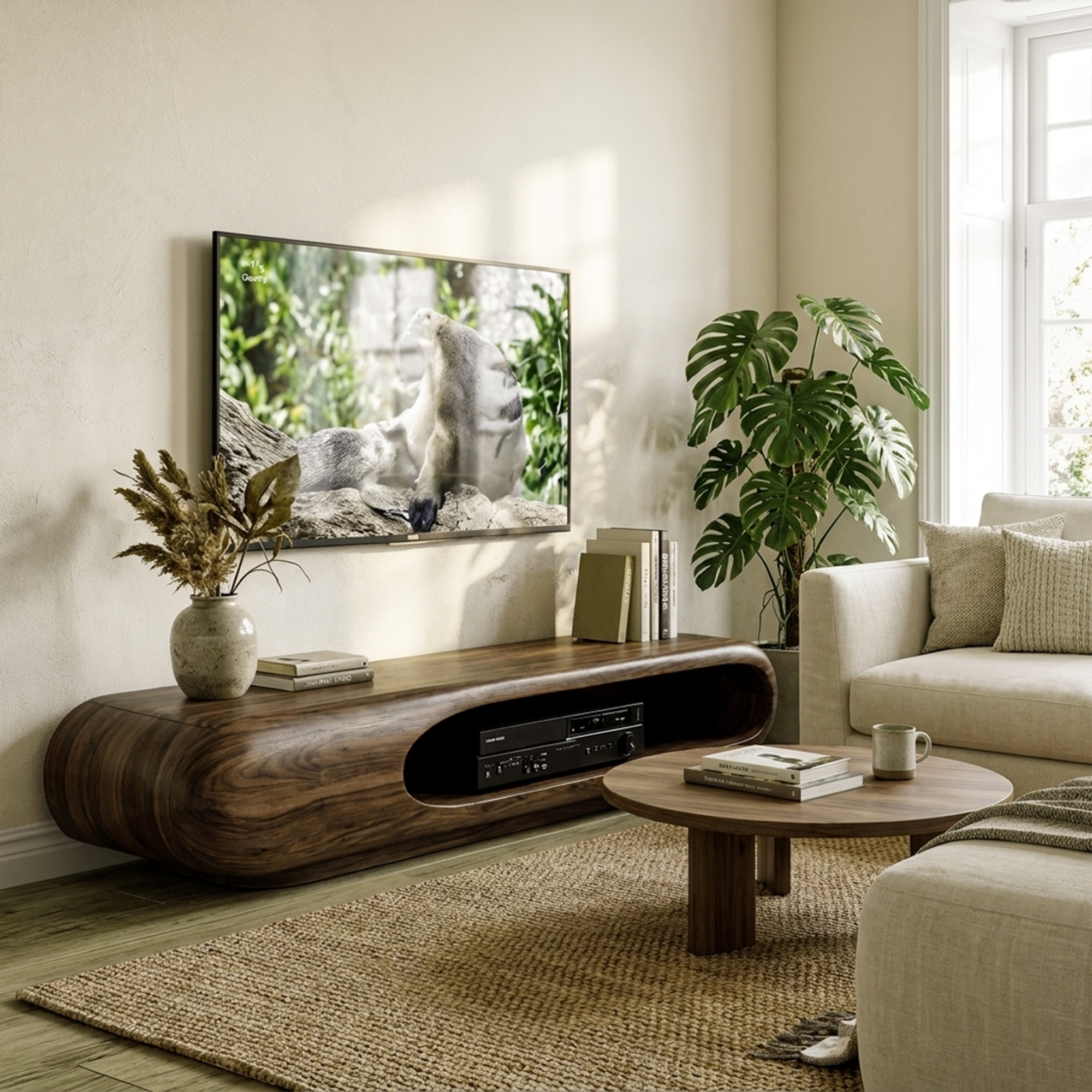 Sculptural Wood TV Stand Entertainment Unit Living Room SINLKITC014
