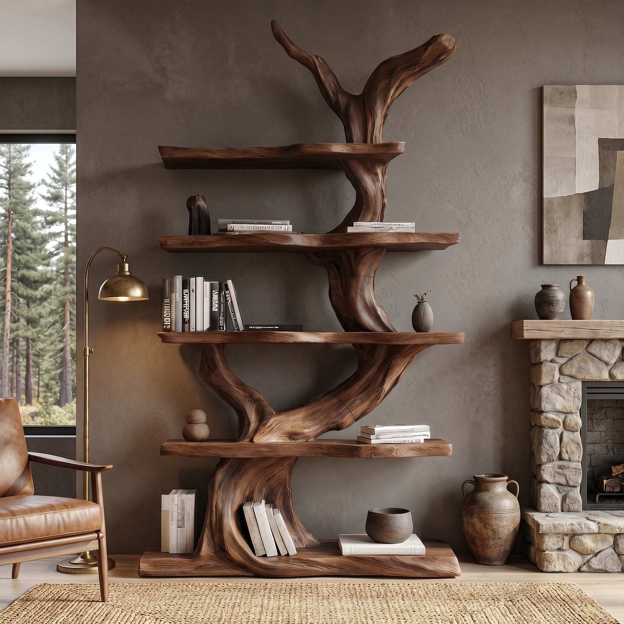 Organic Tree Bookshelf With Sculptural Branch Design And Open Display Shelves For Living Room SINLKITB737