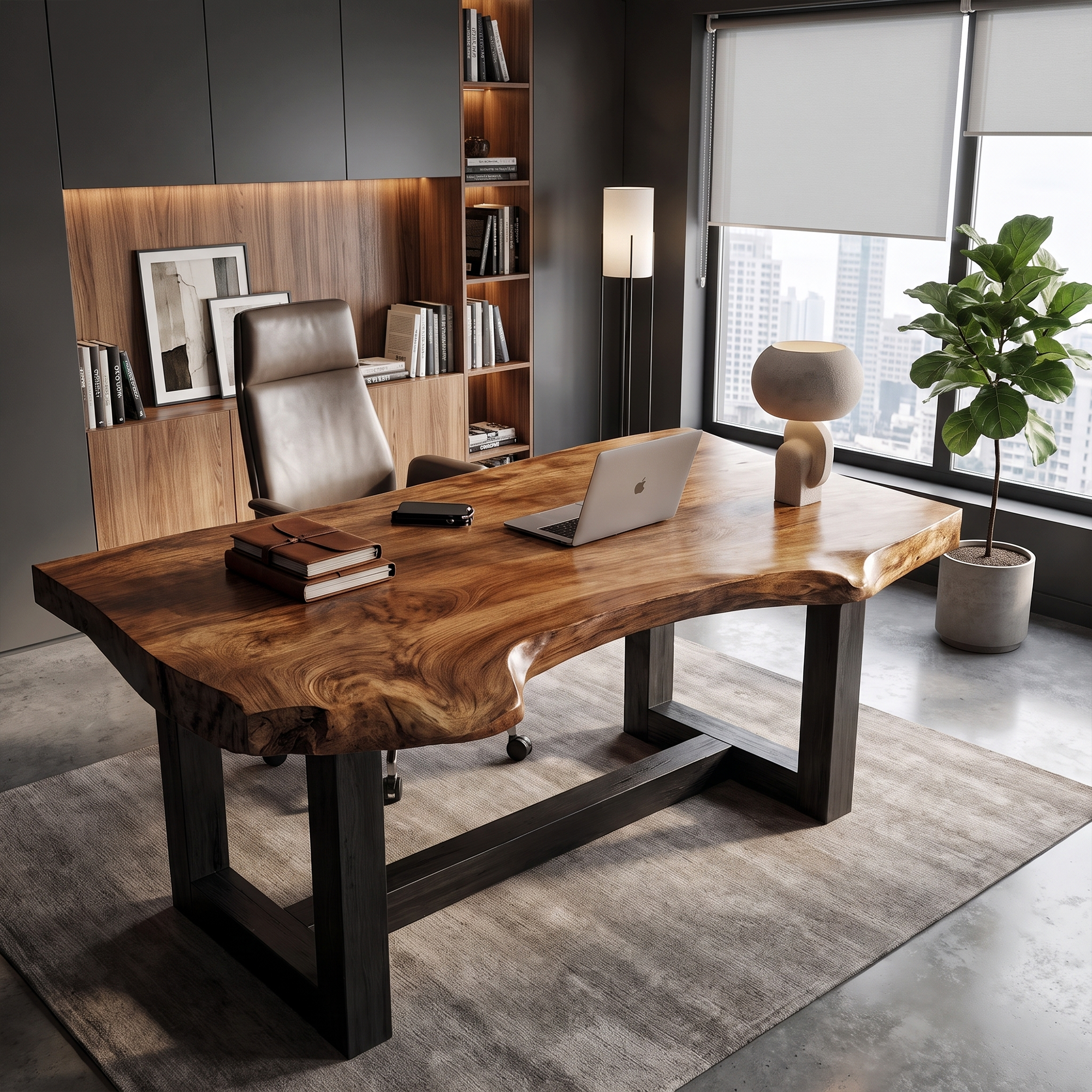 Minimal Desk With Live Edge Wooden Top For Home Office SINLKIDK157