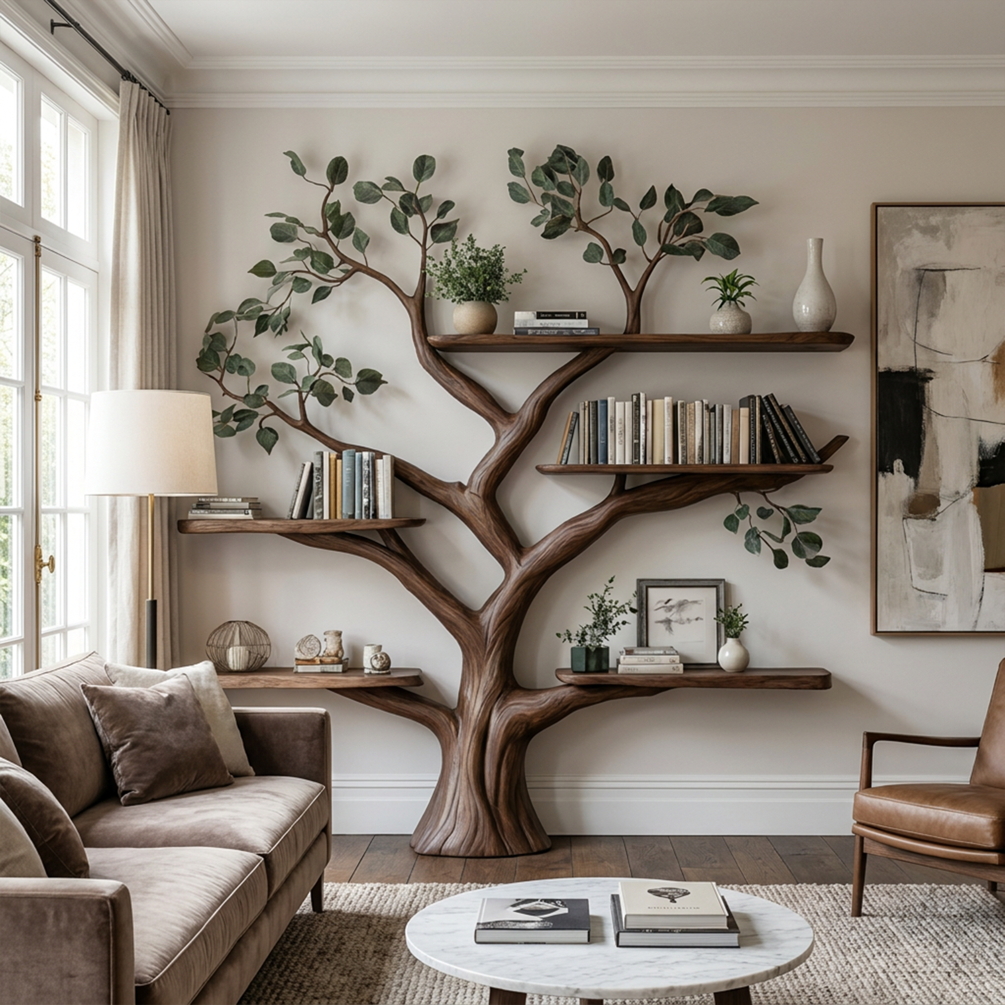 Handcrafted Tree Bookshelf Wall-Mounted Furniture Living Room SINLKITB535