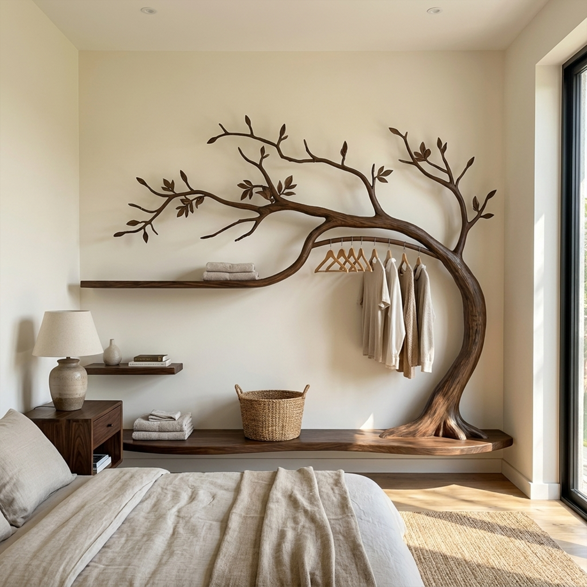 Rustic Tree Wardrobe Solid Wood Handcrafted Bedroom Storage SINLKITCR065