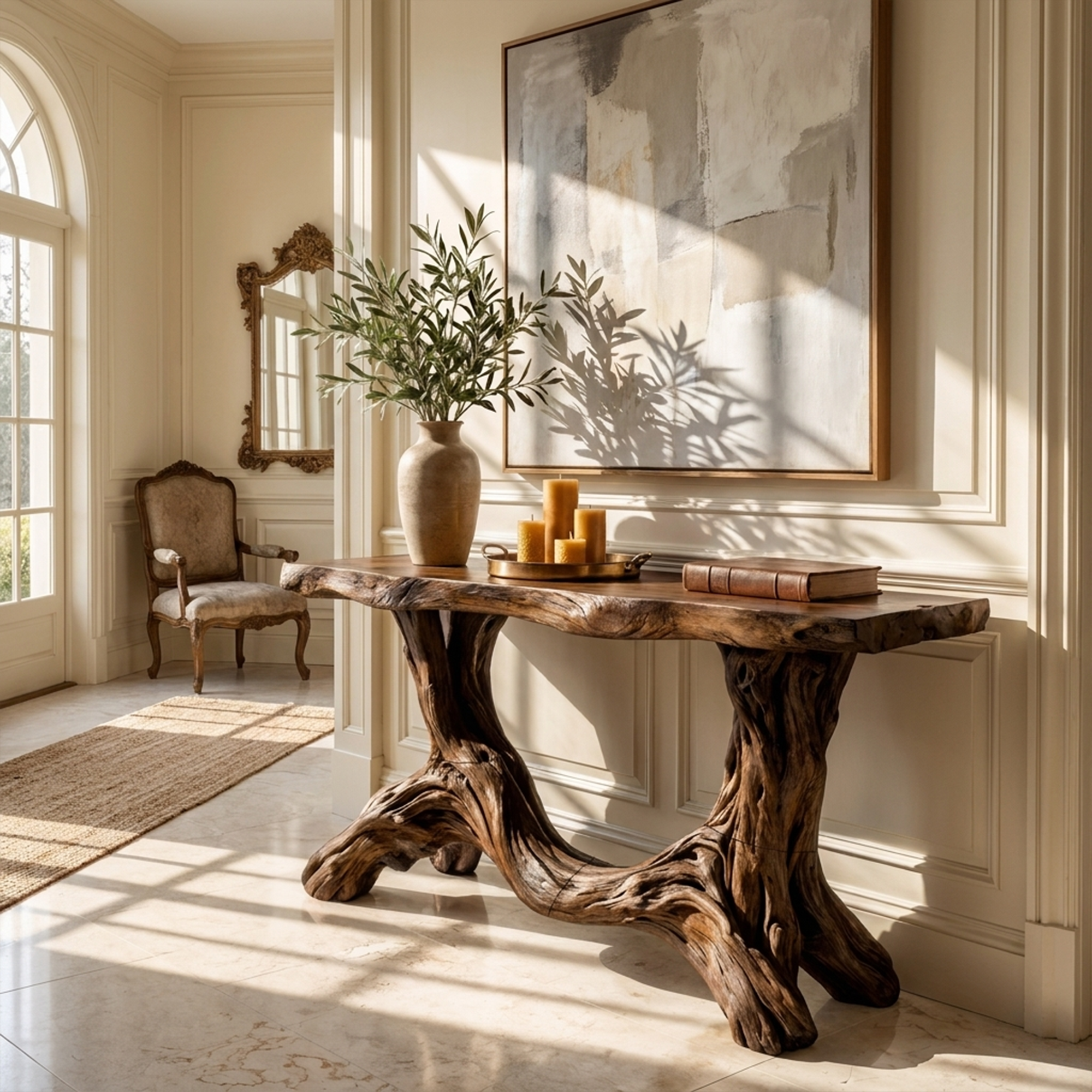 Sculptural Single Pedestal Console Table Handmade Statement Furniture For Living Room Decor SINLKICS478