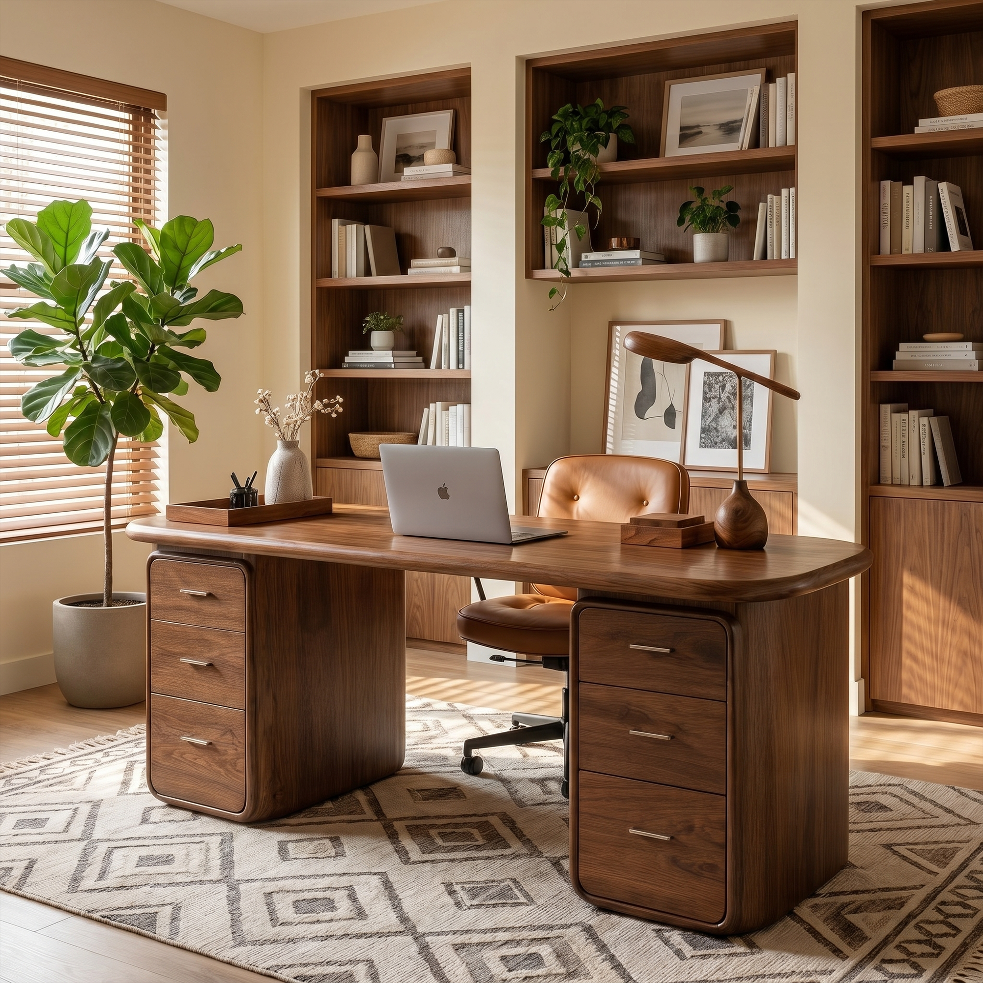 Contemporary Wood Desk With Built In Drawers For Home Office SINLKIDK145