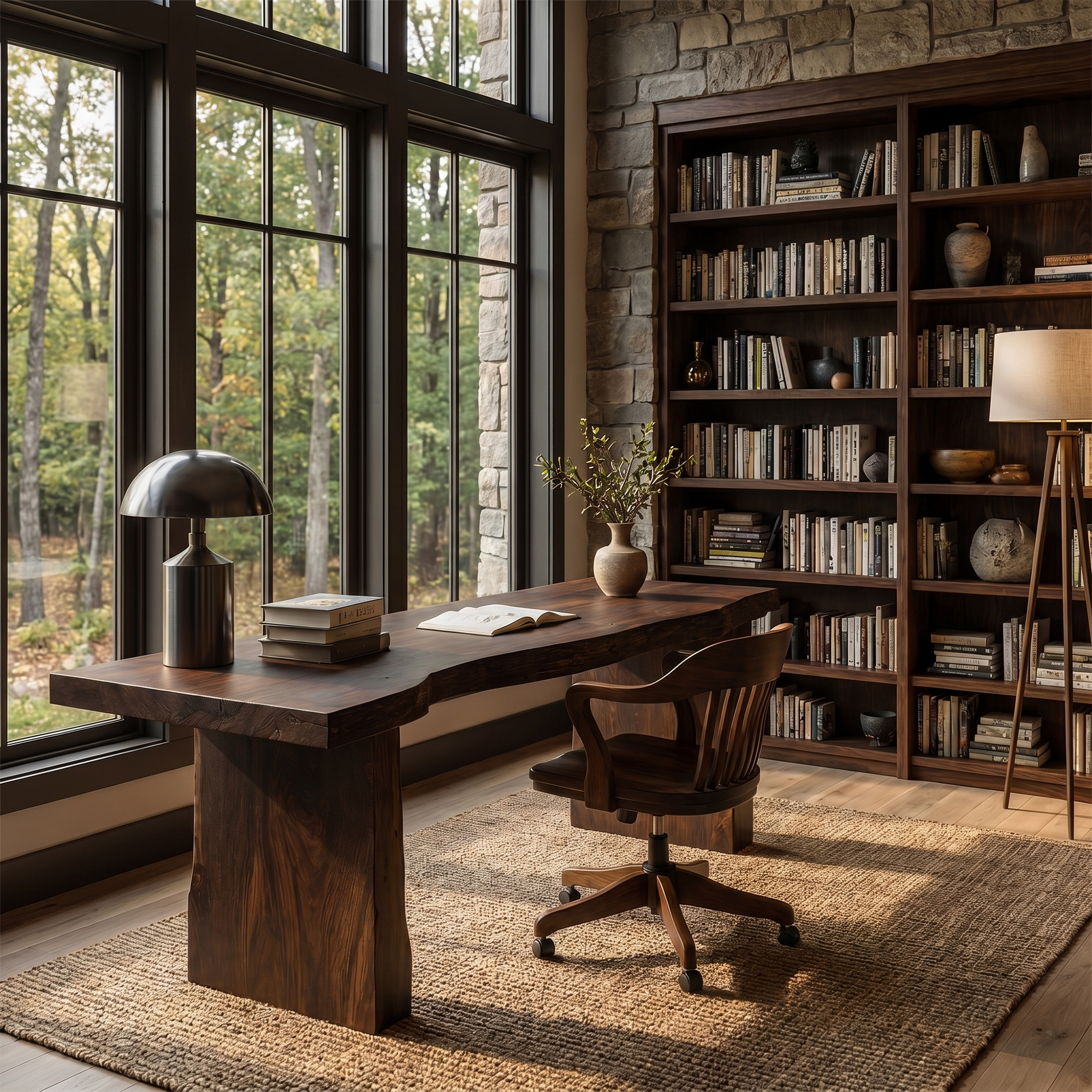 Rustic Desk With Live Edge Top And Sculptural Tree Stump Base For Home Office SINLKIDK116