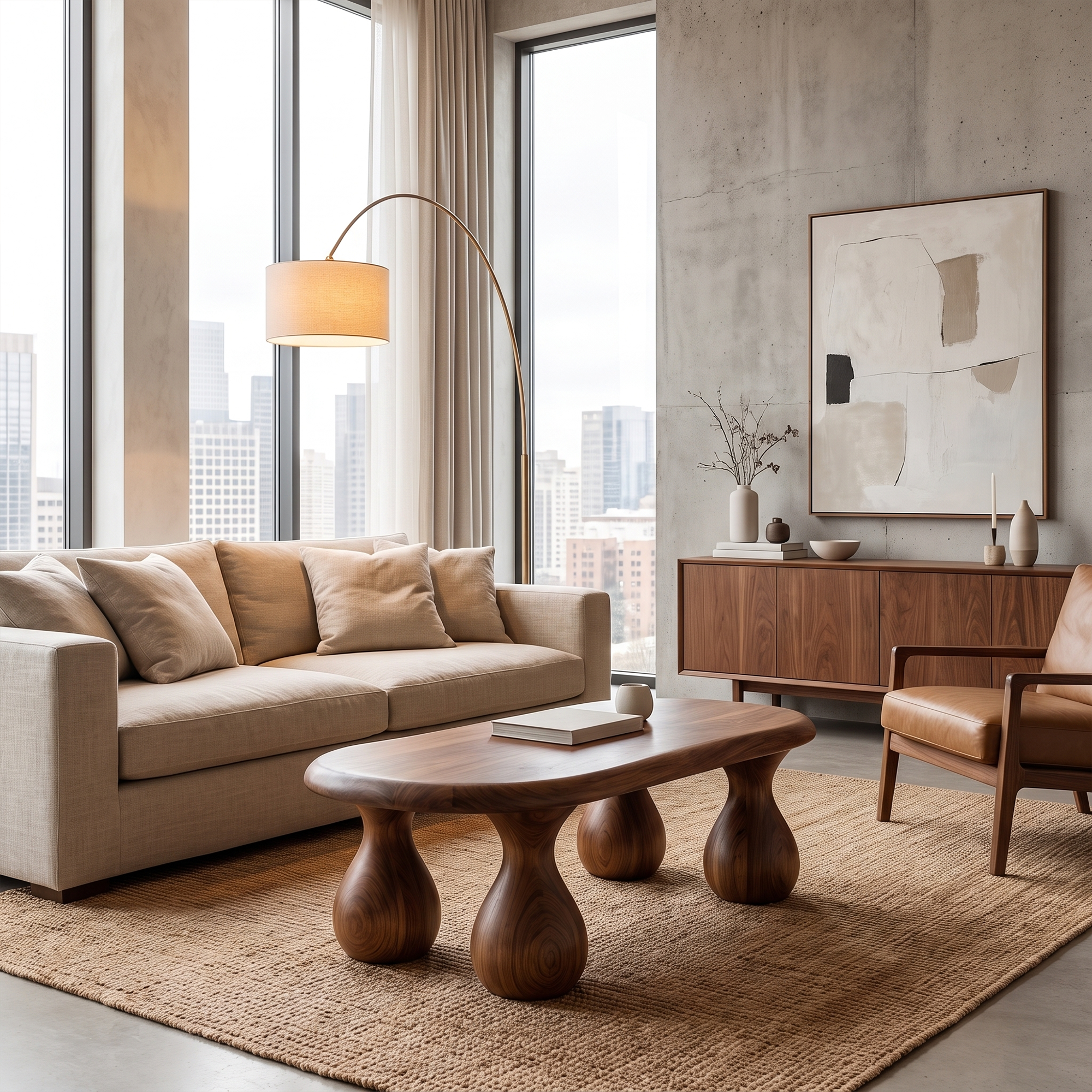 Rustic Coffee Table With Handcrafted Sculptural Wood Design For Living Room SINLKICF409