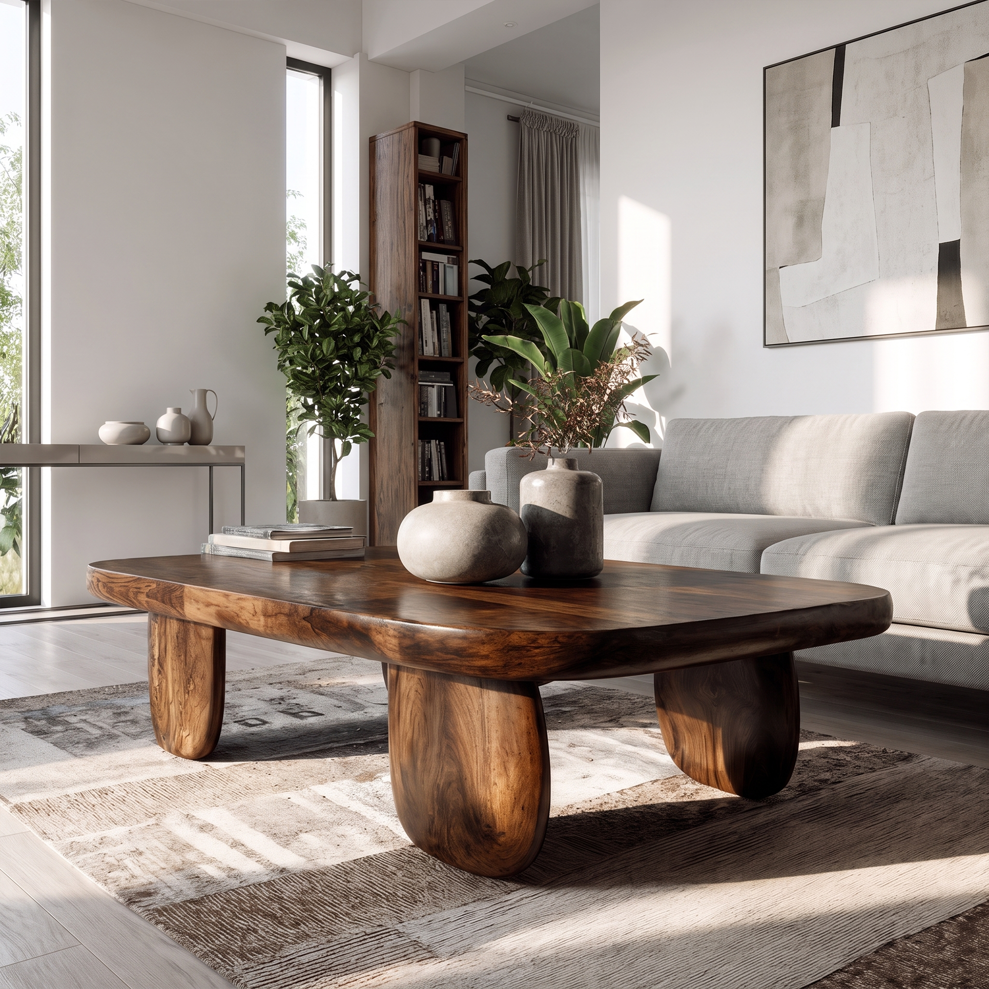 Minimal Coffee Table With Organic Pedestal Base For Living Room SINLKICF410