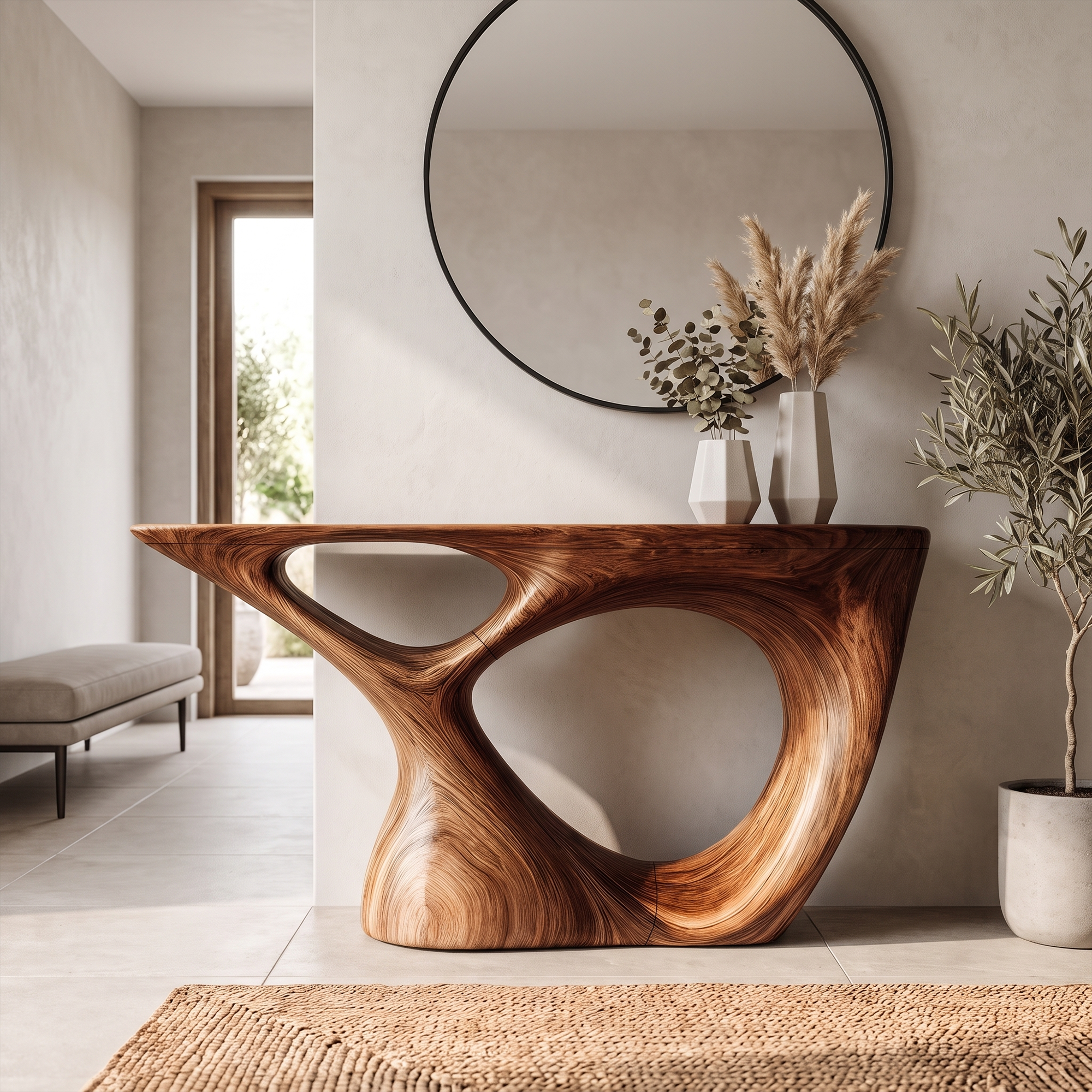 Sculptural Console Table With Curved Base For Entryway SINLKICS666