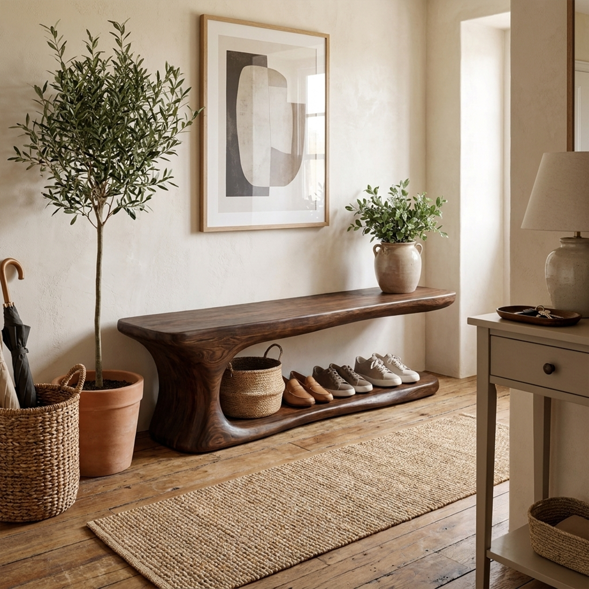 Rustic Natural Edge Wooden Shoe Bench Entry Hall SINLKISB054