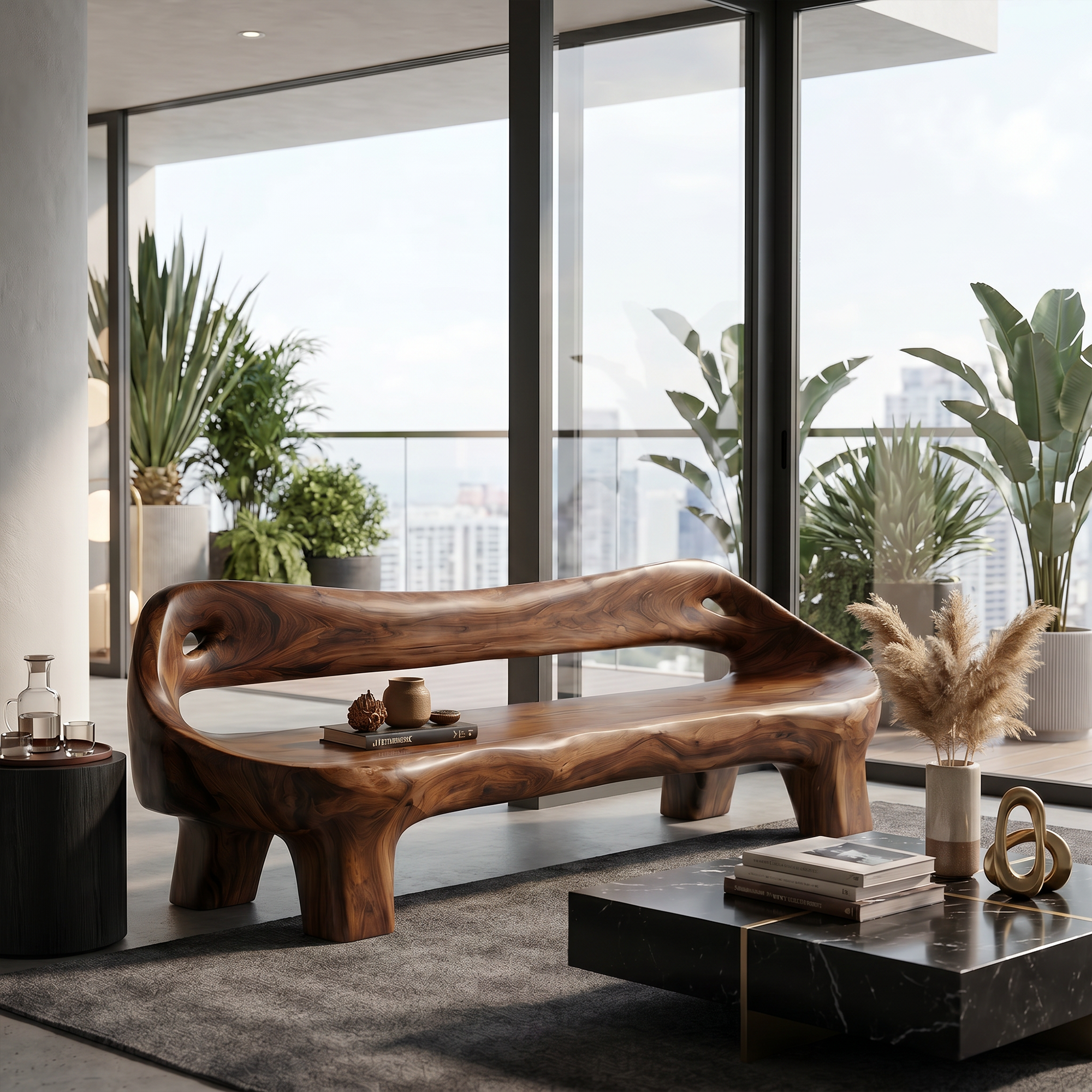 Organic Sculptural Sofa Frame With Curved Solid Wood Design For Living Room SINLKISF016