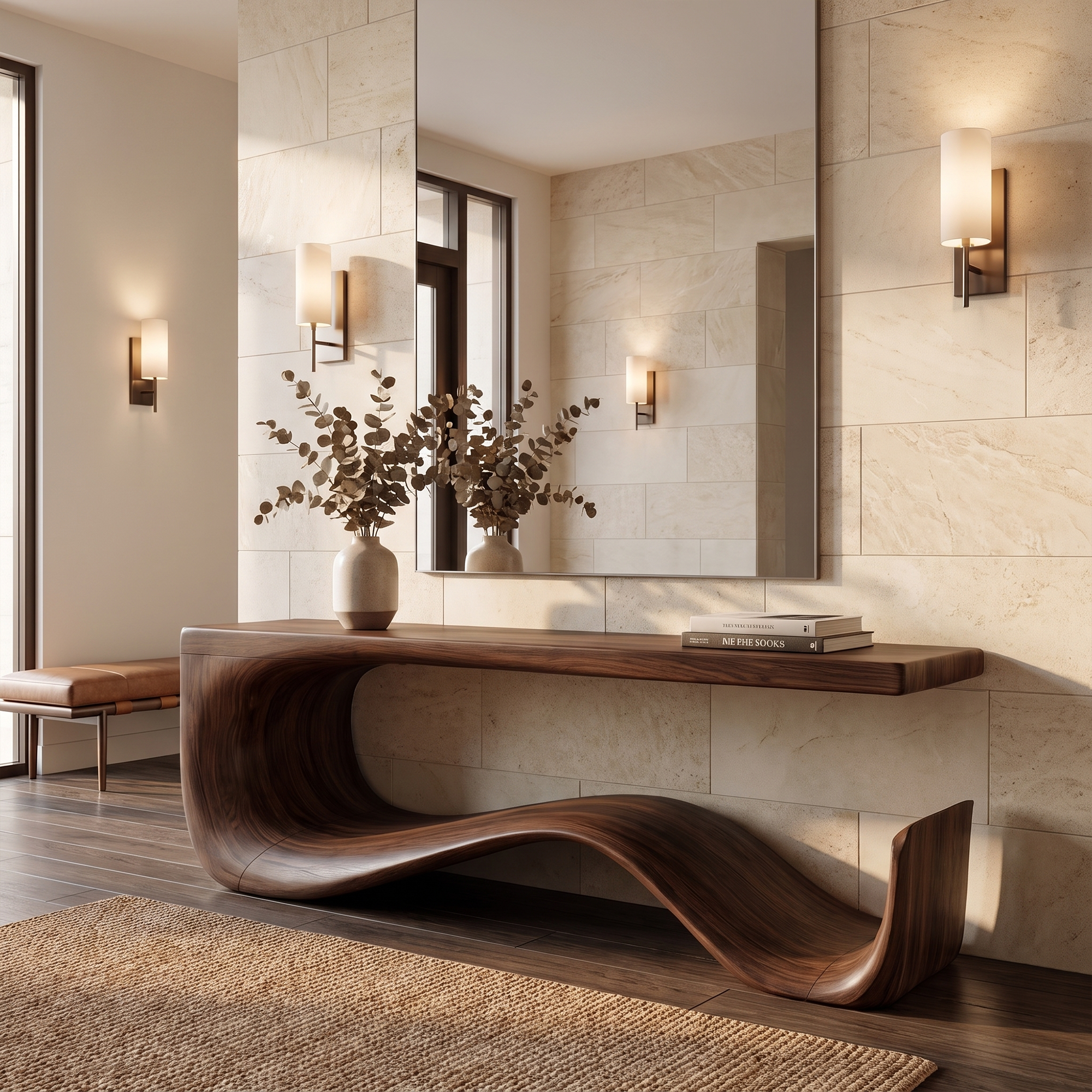 Rustic Console Table With Handcrafted Curved Wood Design For Entryway SINLKICS668