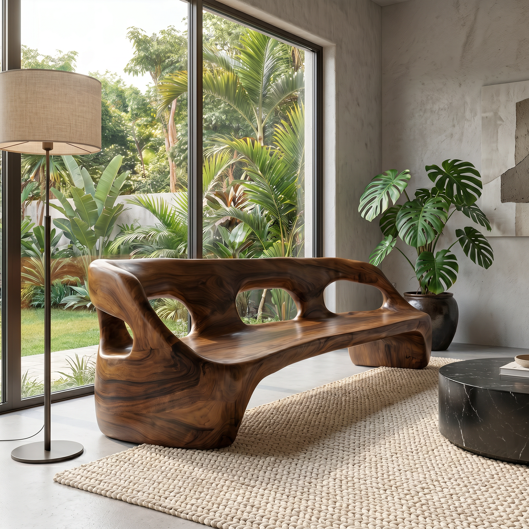 Contemporary Sculptural Sofa Frame With Curved Solid Wood Design For Living Room SINLKISF018
