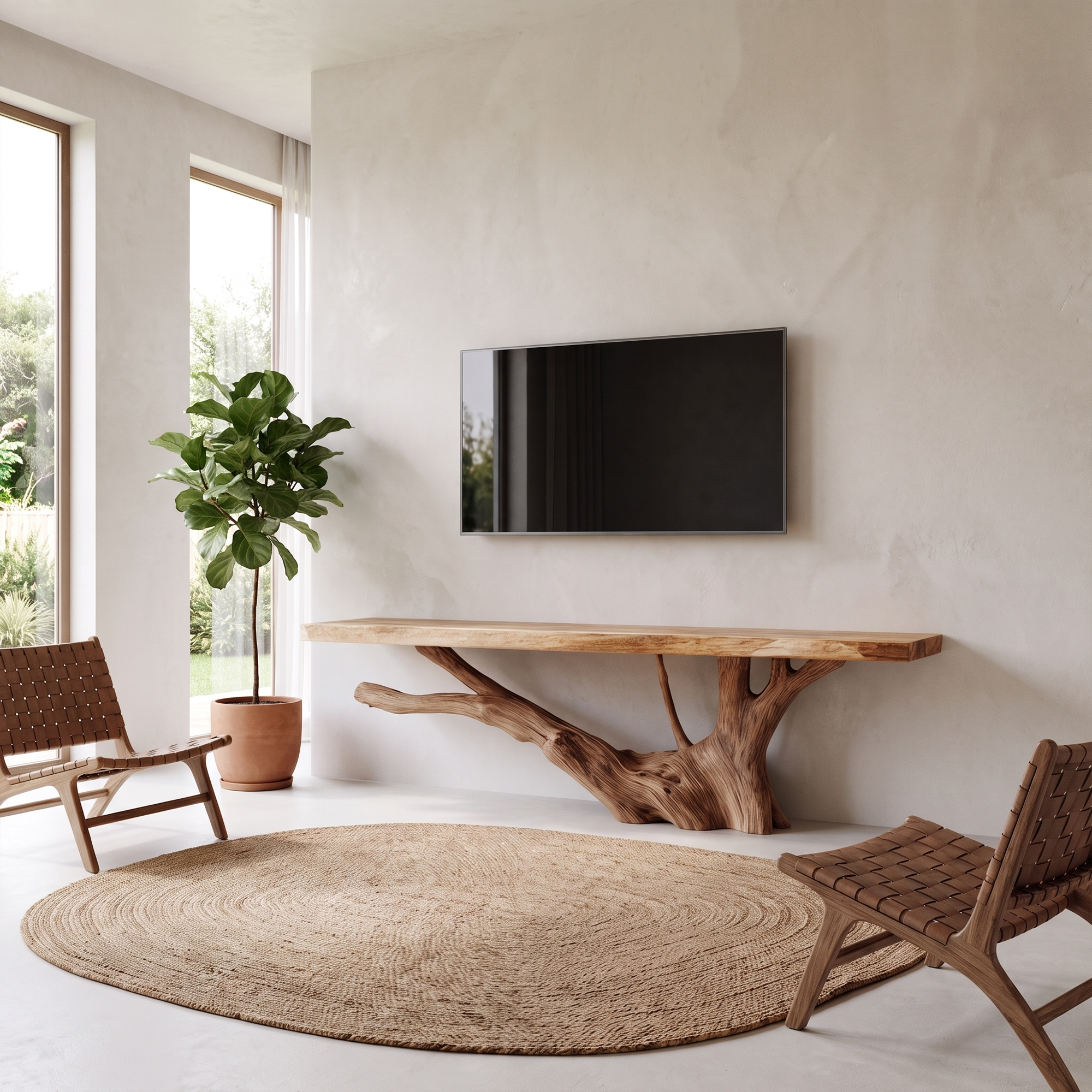 Nature Inspired TV Stand With Handcrafted Tree Root Design For Living Room SINLKITC076