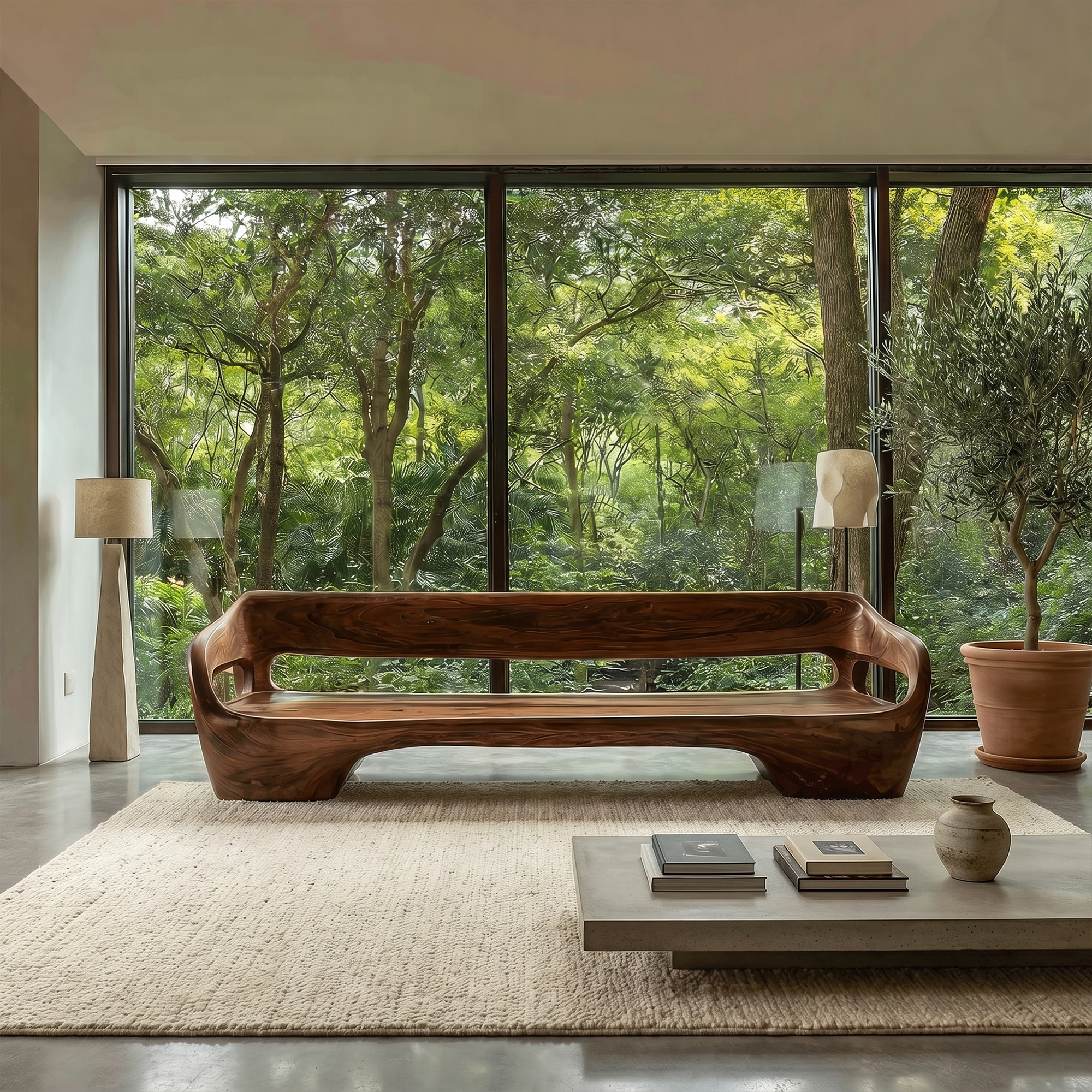 Modern Organic Sofa Frame With Sculptural Solid Wood Design For Living Room SINLKISF023